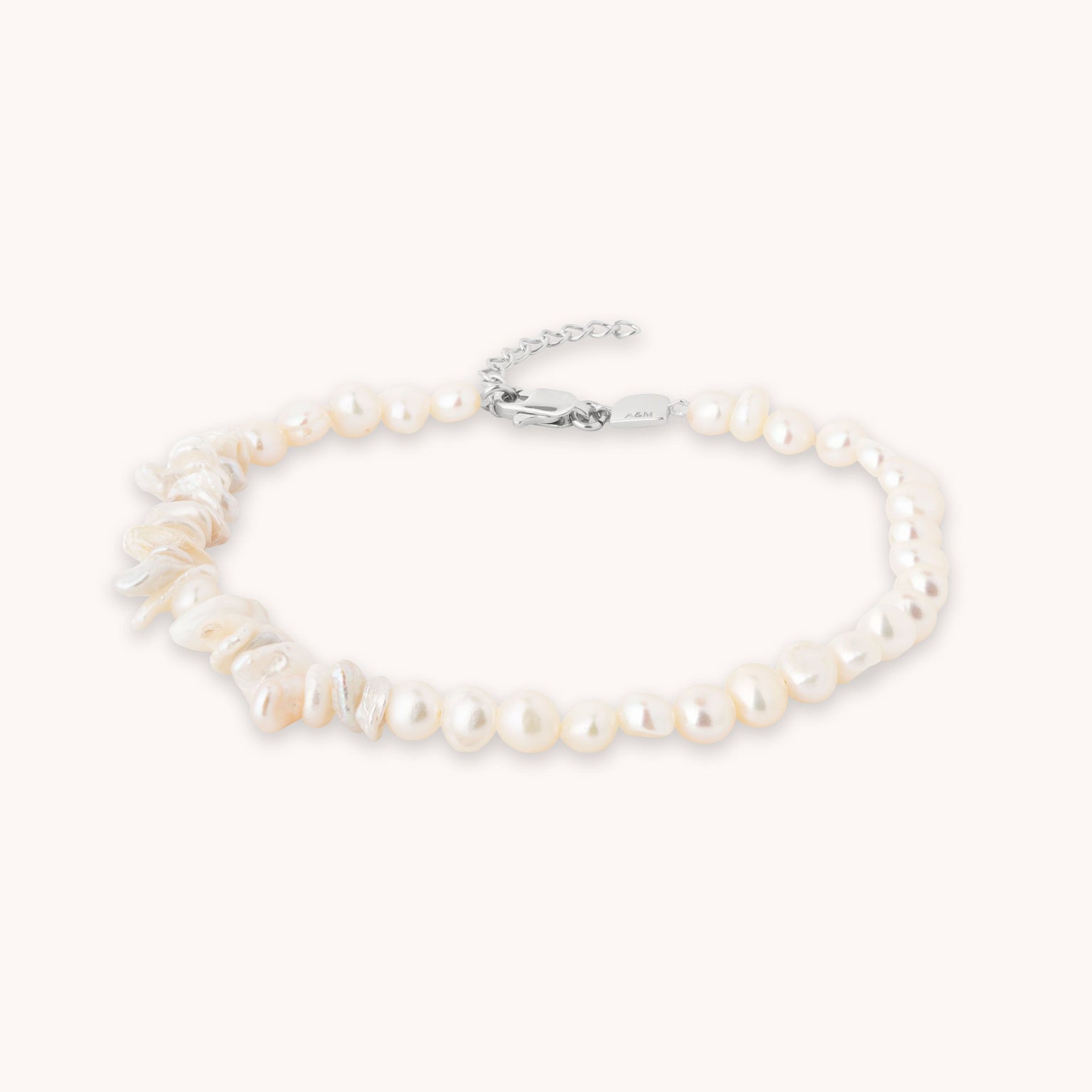 AM22-ENER-ANK-P-S  1489 × 1489px  Pearl Beaded Anklet in Silver