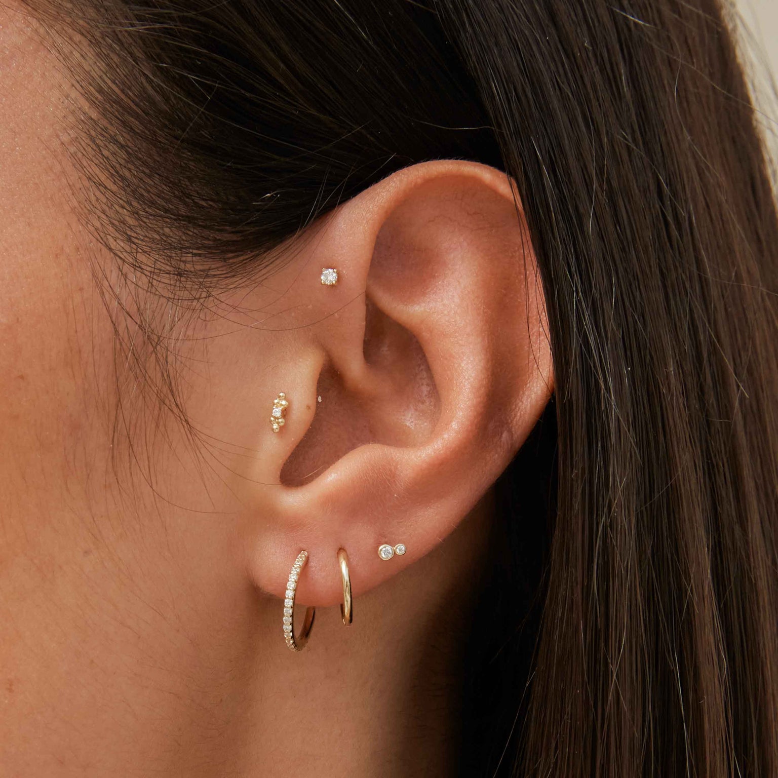 Solid Gold Crystal Beaded Piercing Stud