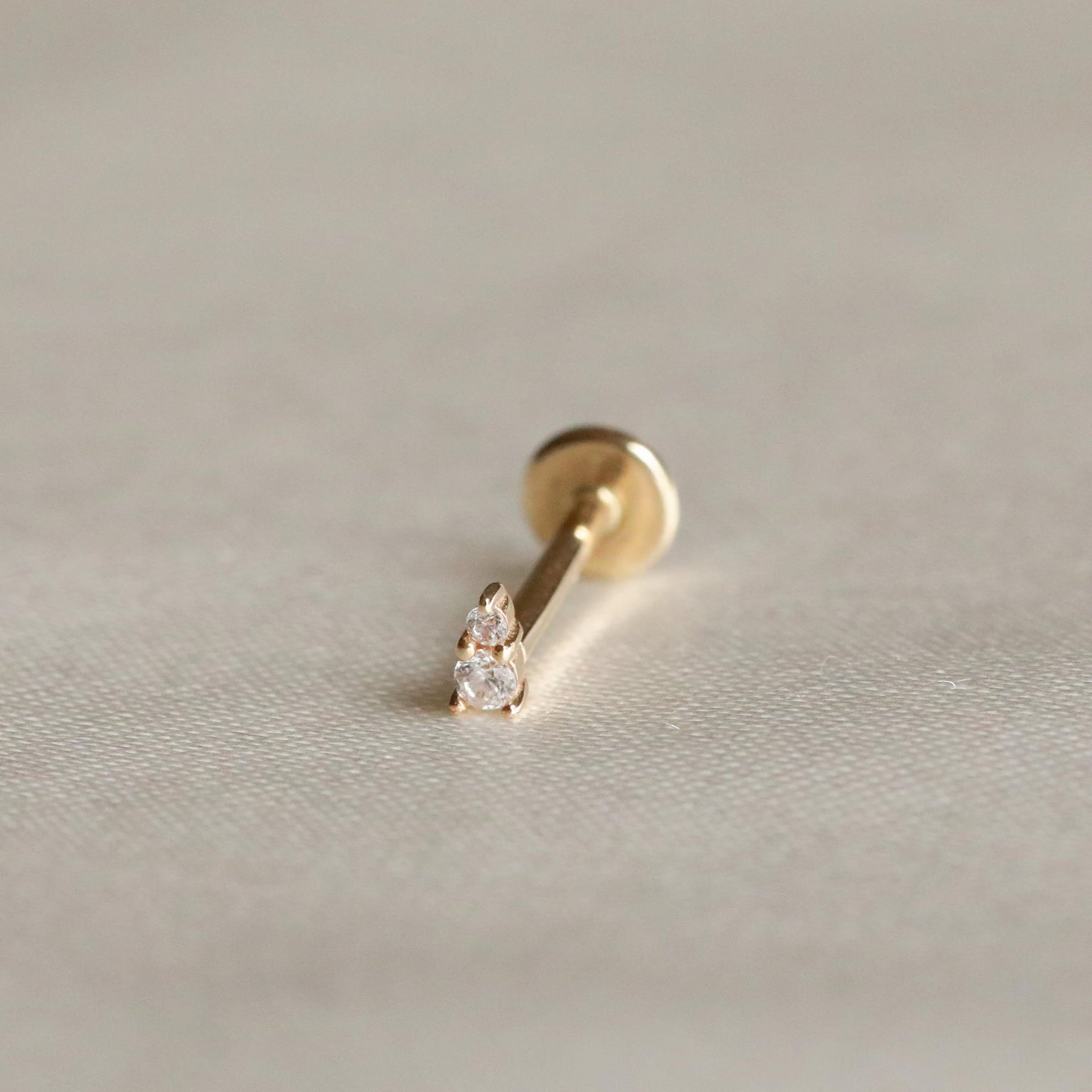 Solid Gold Stacked Crystal Piercing Stud