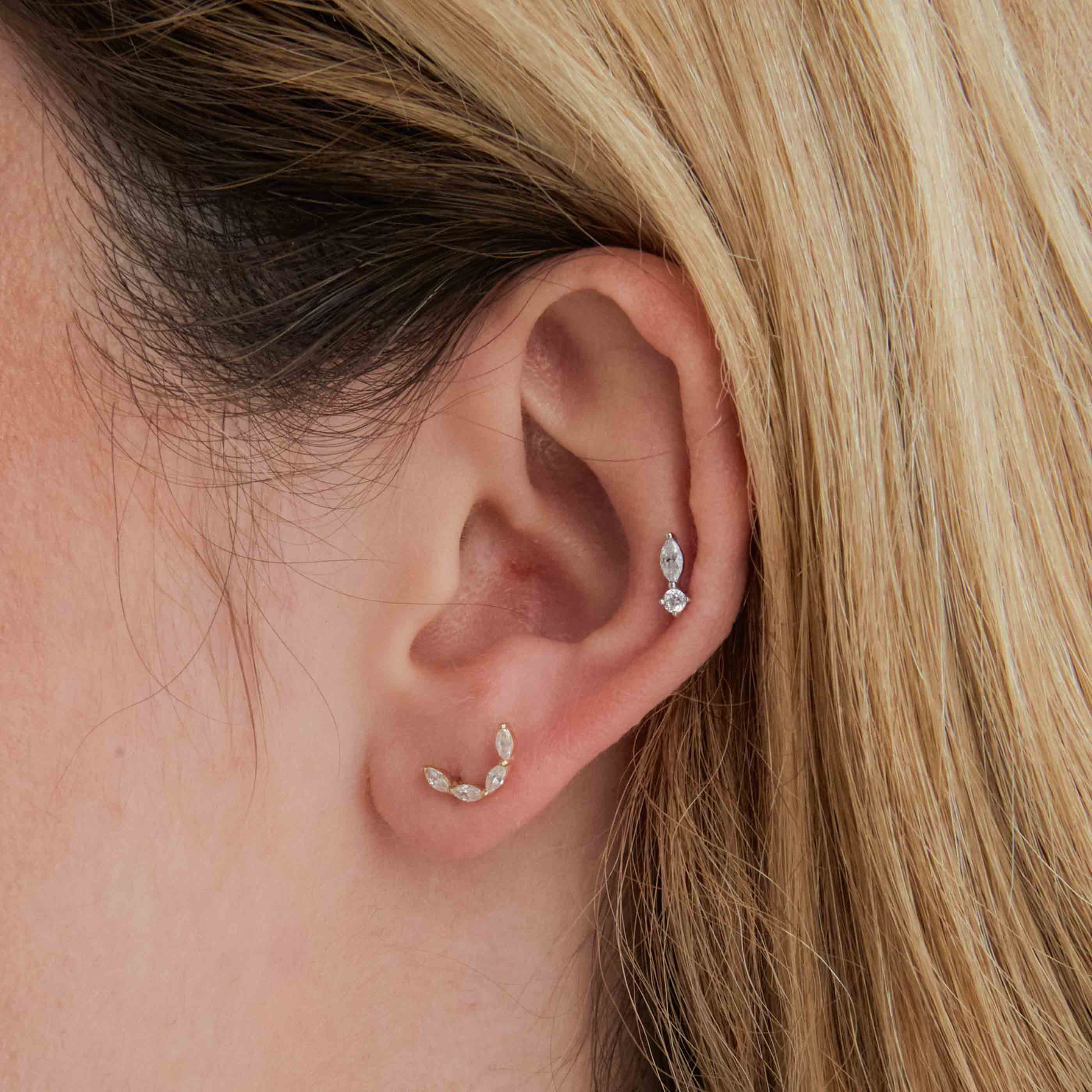 Solid Gold Crystal Curved Piercing Stud