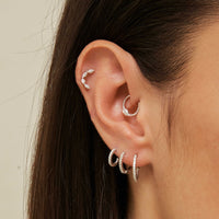 Solid White Gold Crystal Curved Piercing Stud