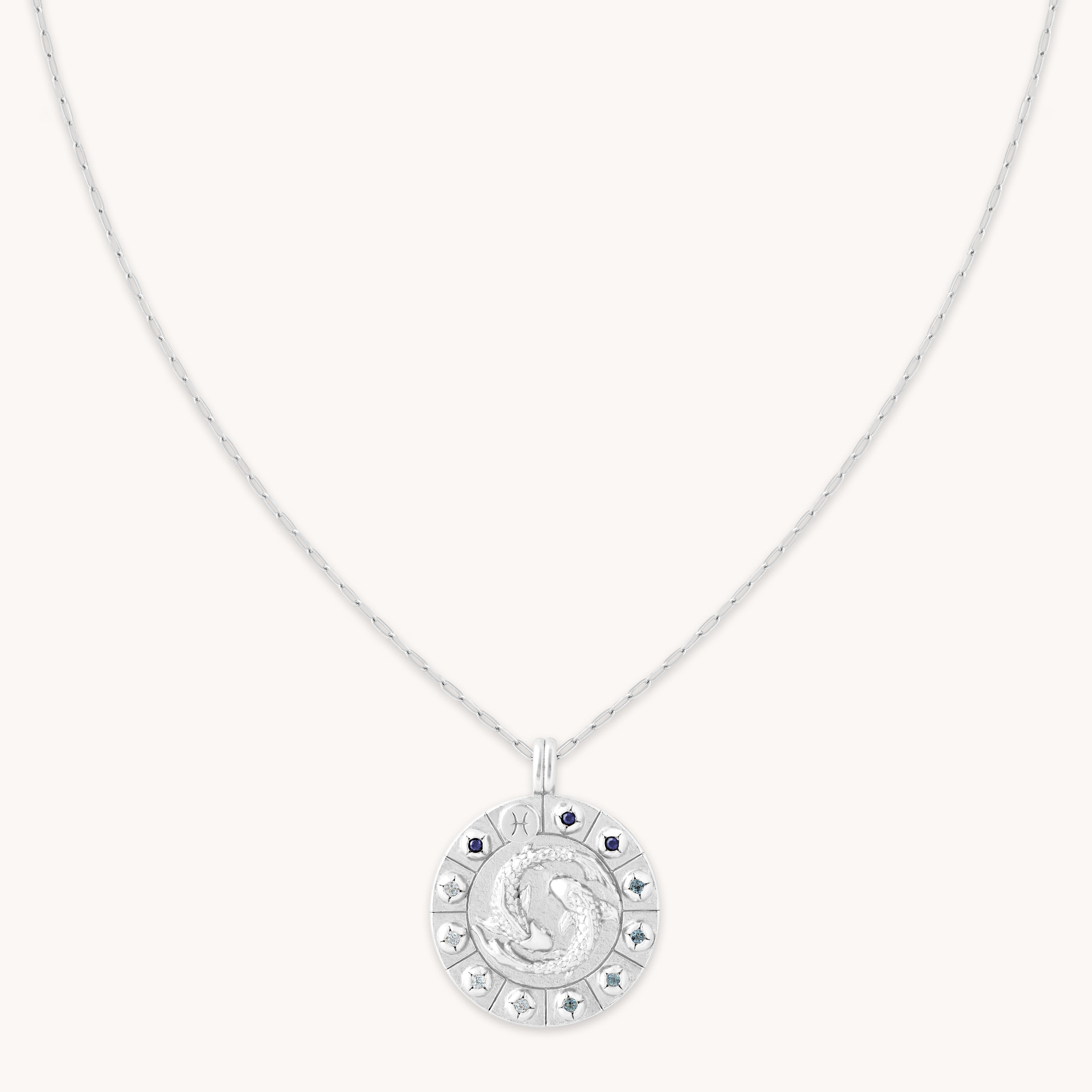Pisces Bold Zodiac Pendant Necklace in Silver