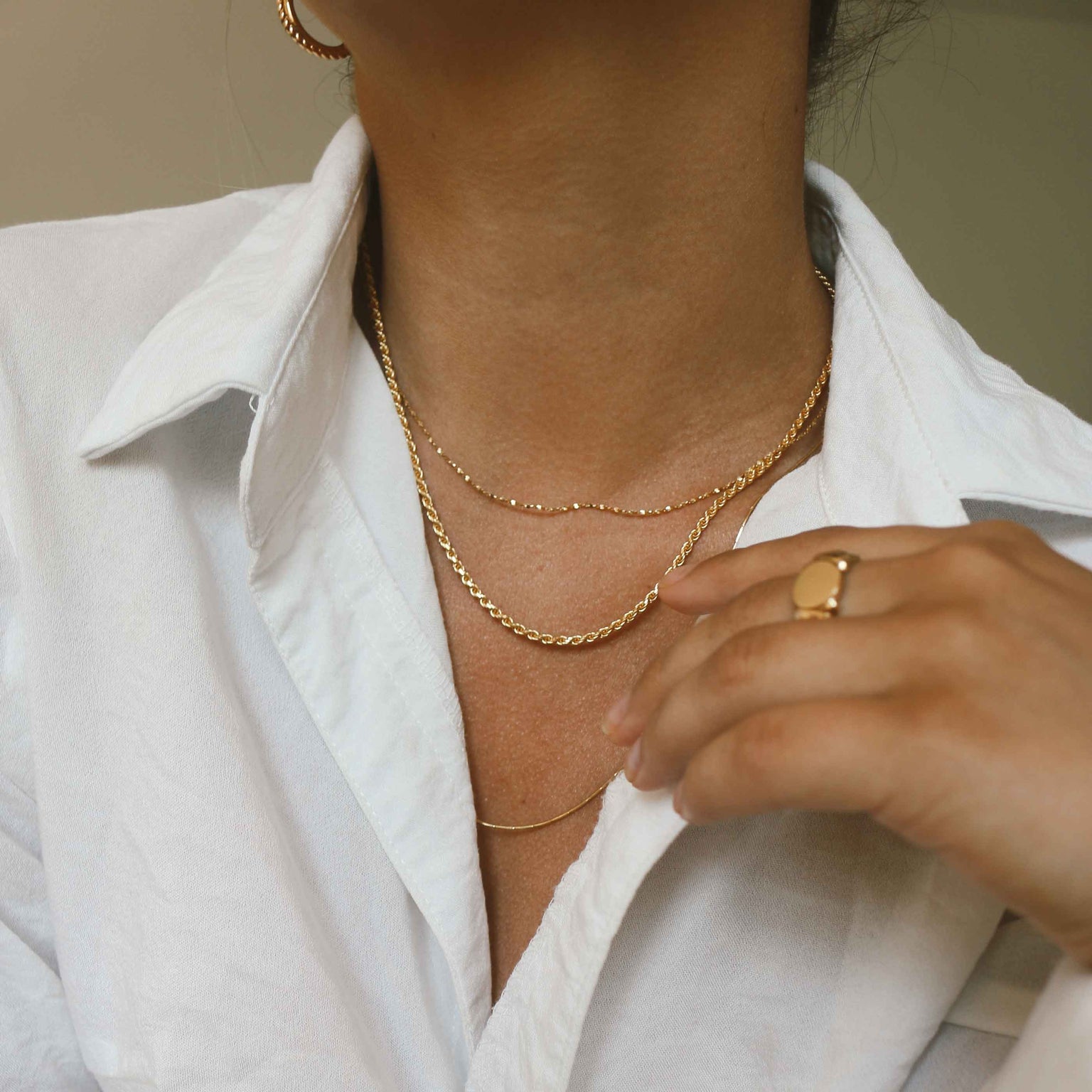 Rope Chain Necklace in Gold worn with gold dainty chain necklaces