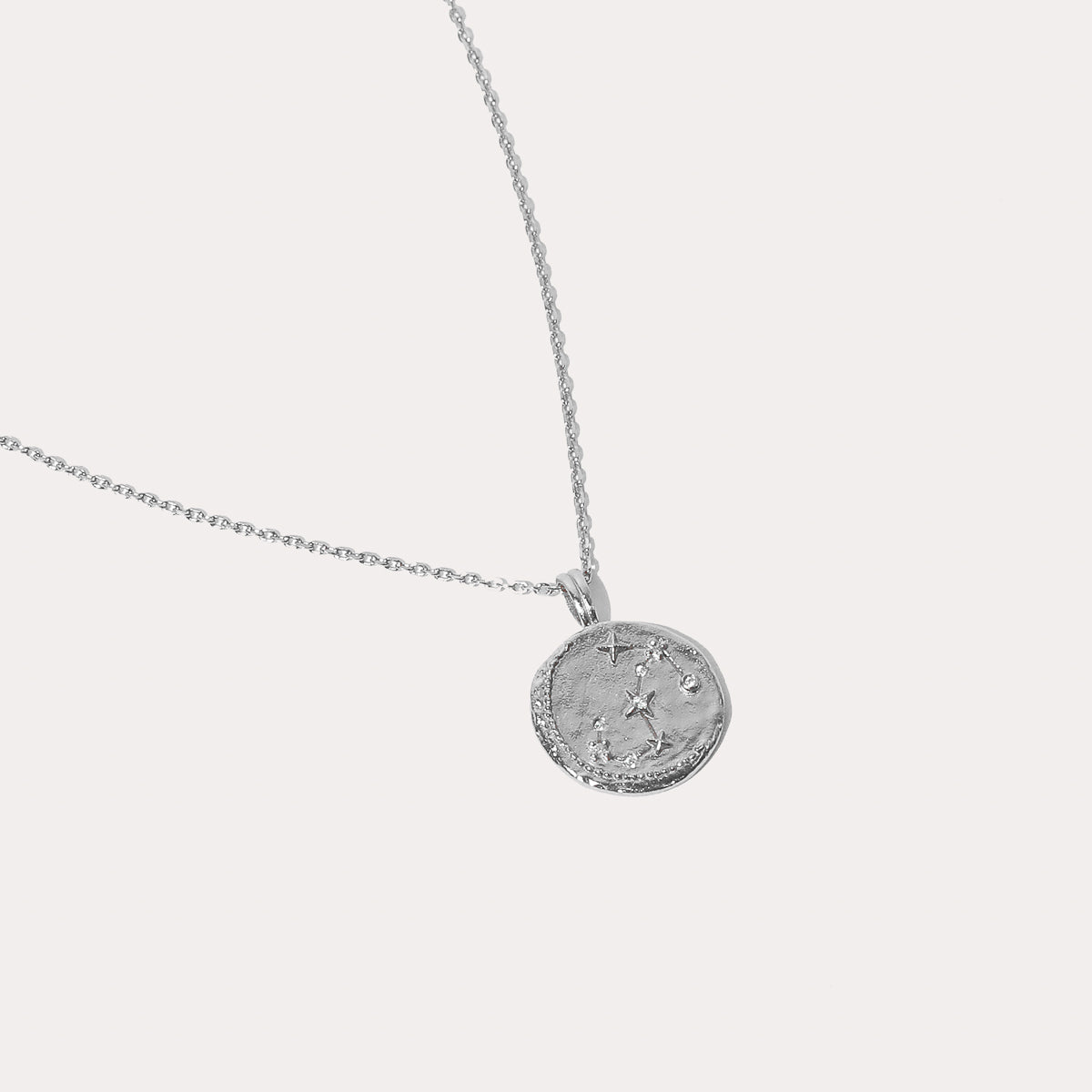 Close up shot of the front of the Scorpio Zodiac Pendant Necklace in Silver