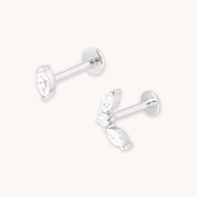 Marquise Piercing Stacking Set in Solid White Gold