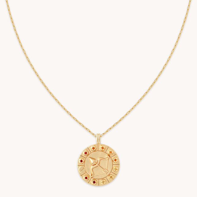 Sagittarius Bold Zodiac Pendant Necklace in Gold