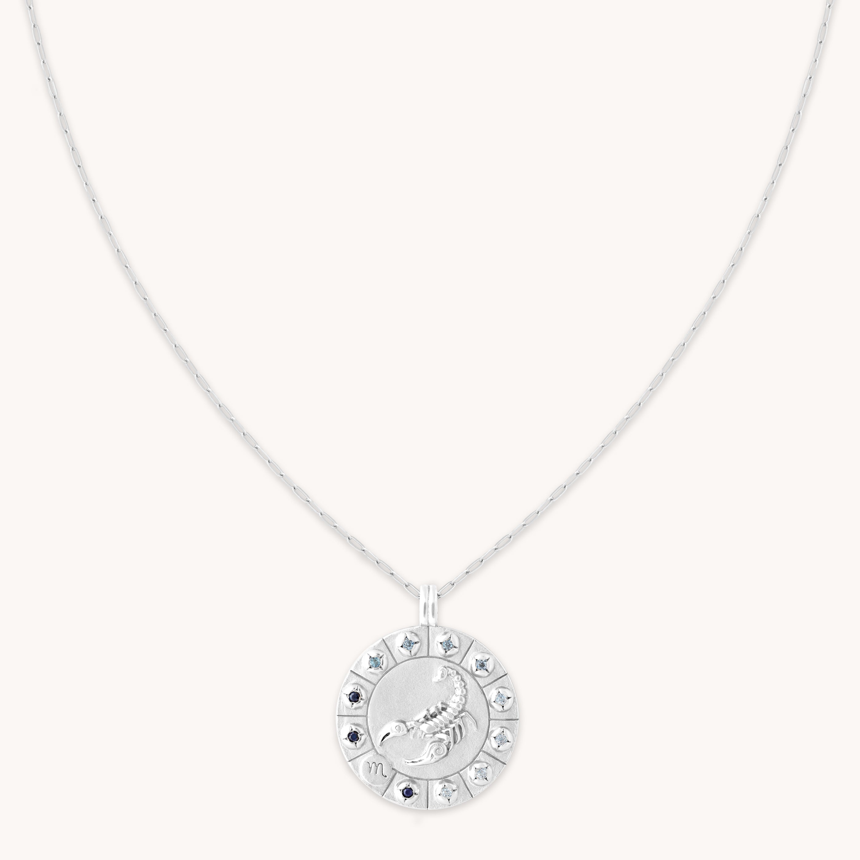 Scorpio Bold Zodiac Pendant Necklace in Silver