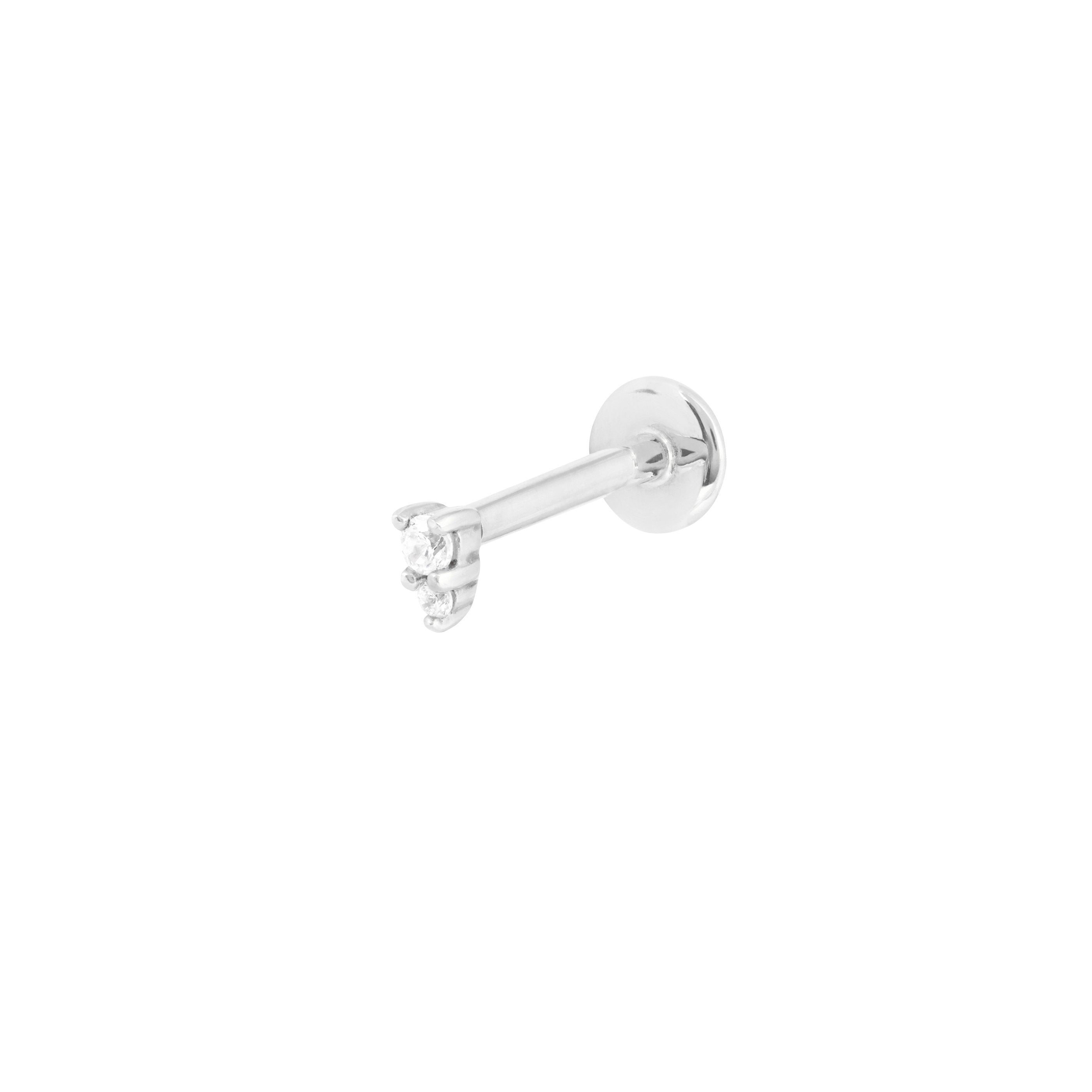 Solid White Gold Stacked Crystal Piercing Stud