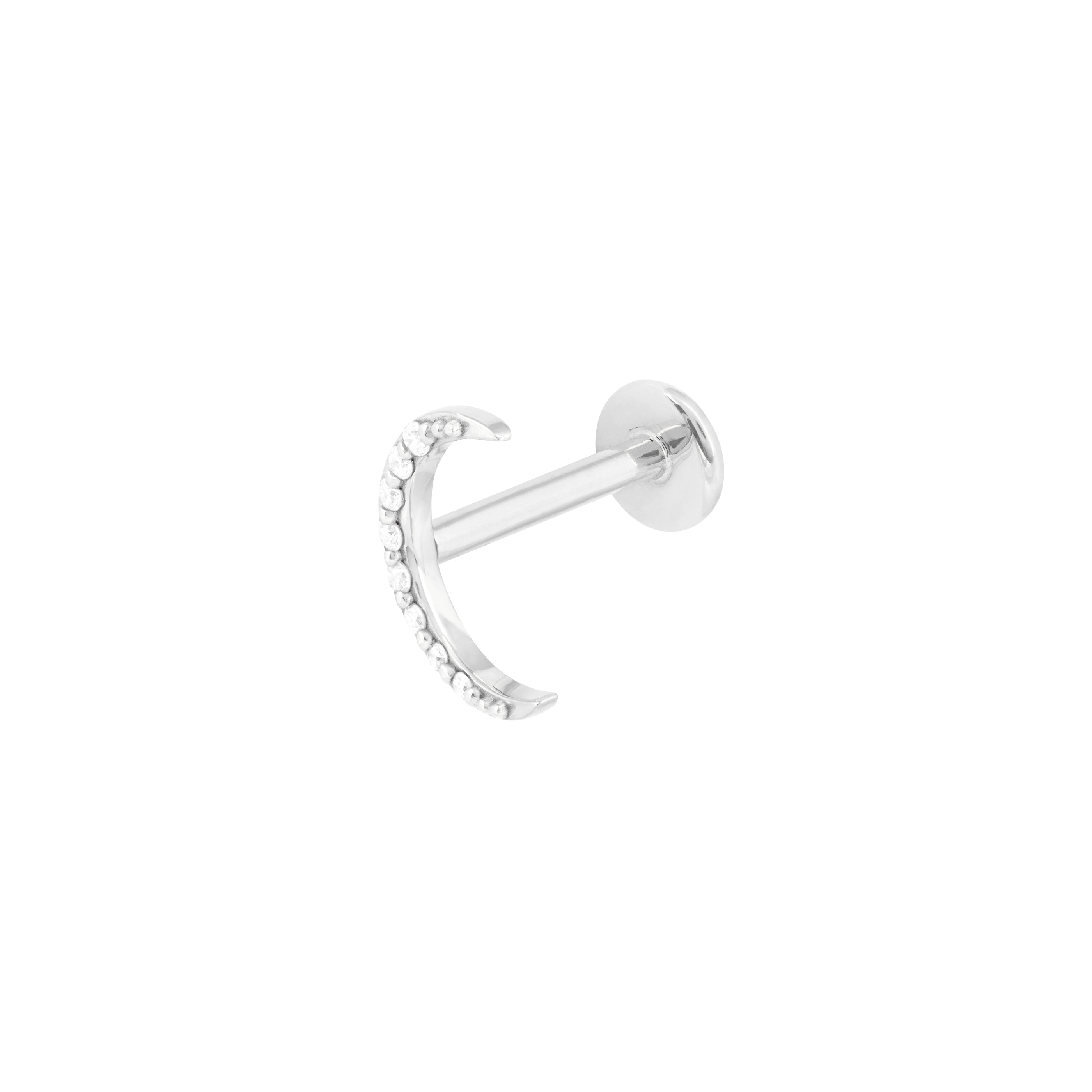 Solid White Gold Topaz Moon Piercing Stud