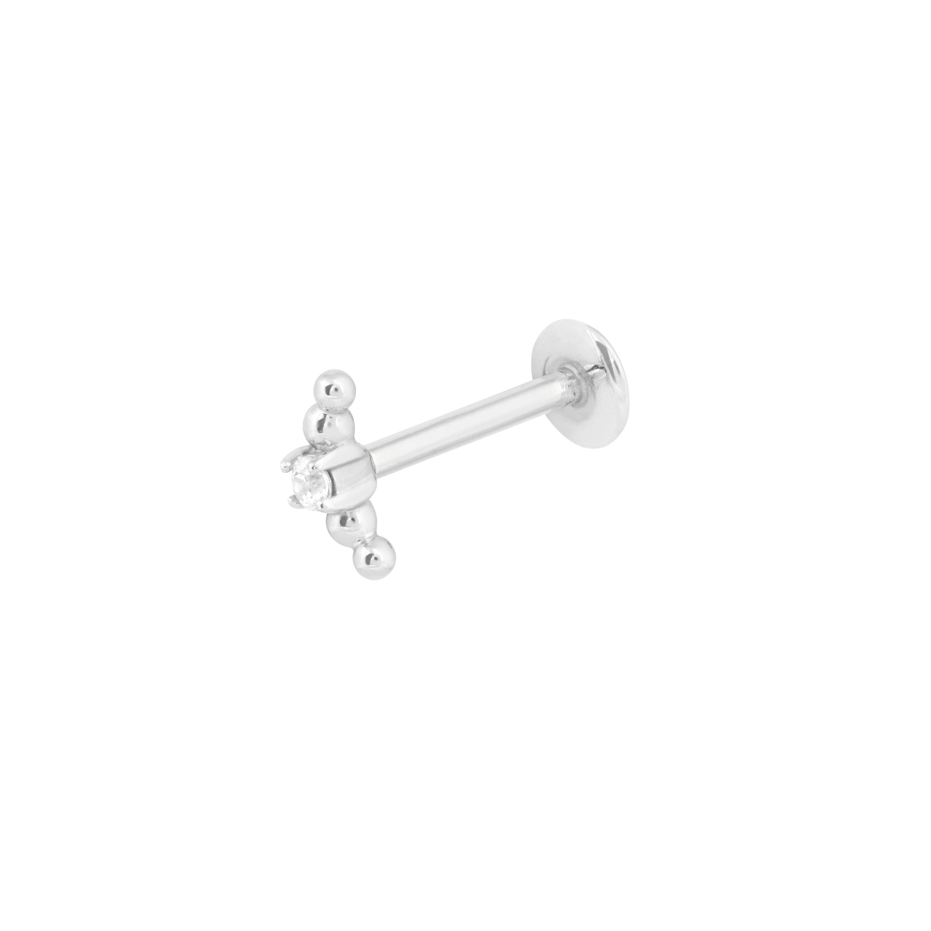 Beaded Curved Piercing Stud in Solid White Gold