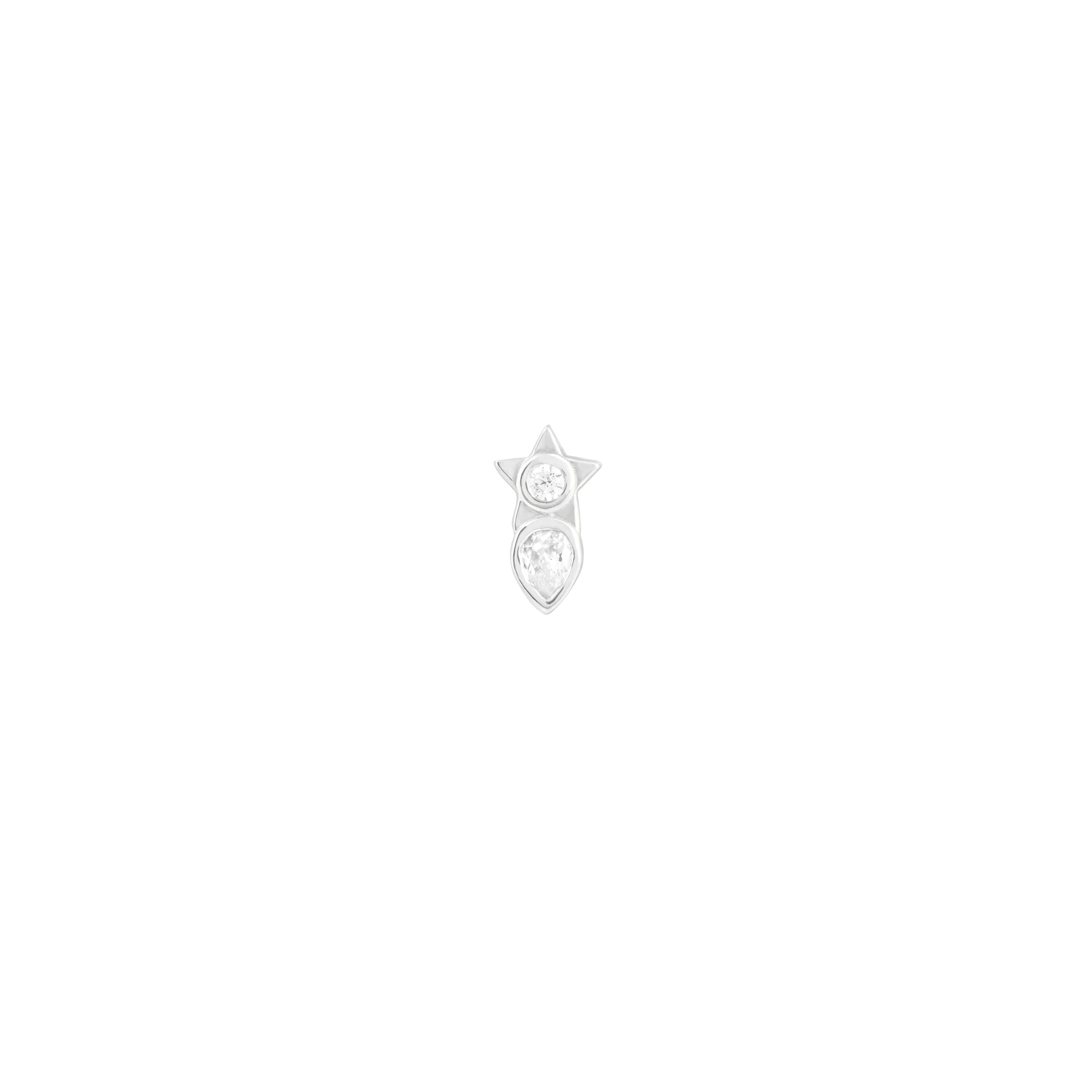 Solid White Gold Crystal Star Piercing Stud