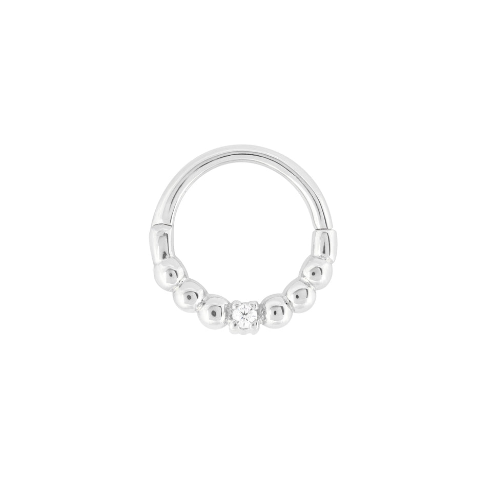 Solid White Gold Crystal Daith Hoop