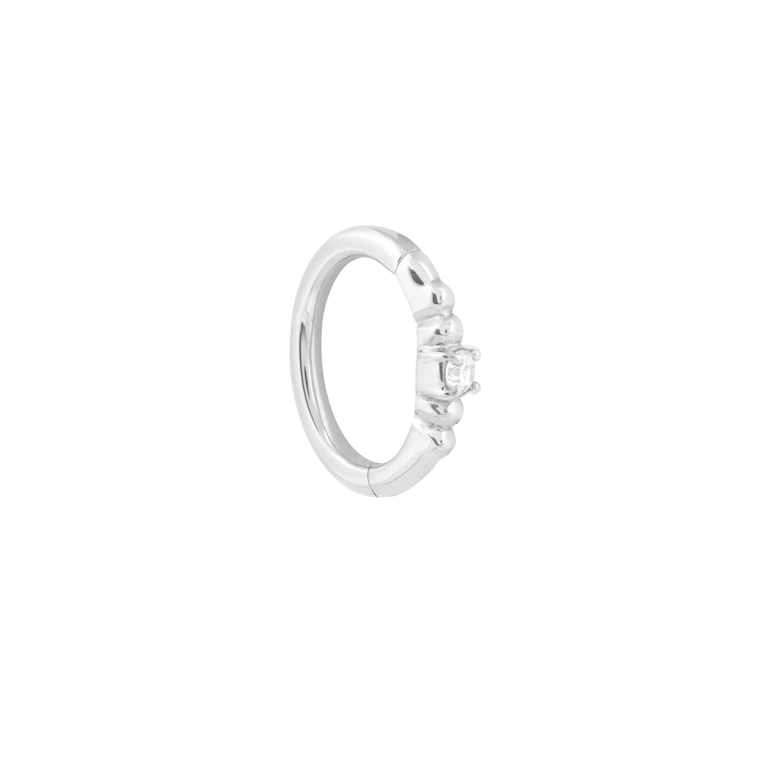 Solid White Gold Crystal Rook Hoop