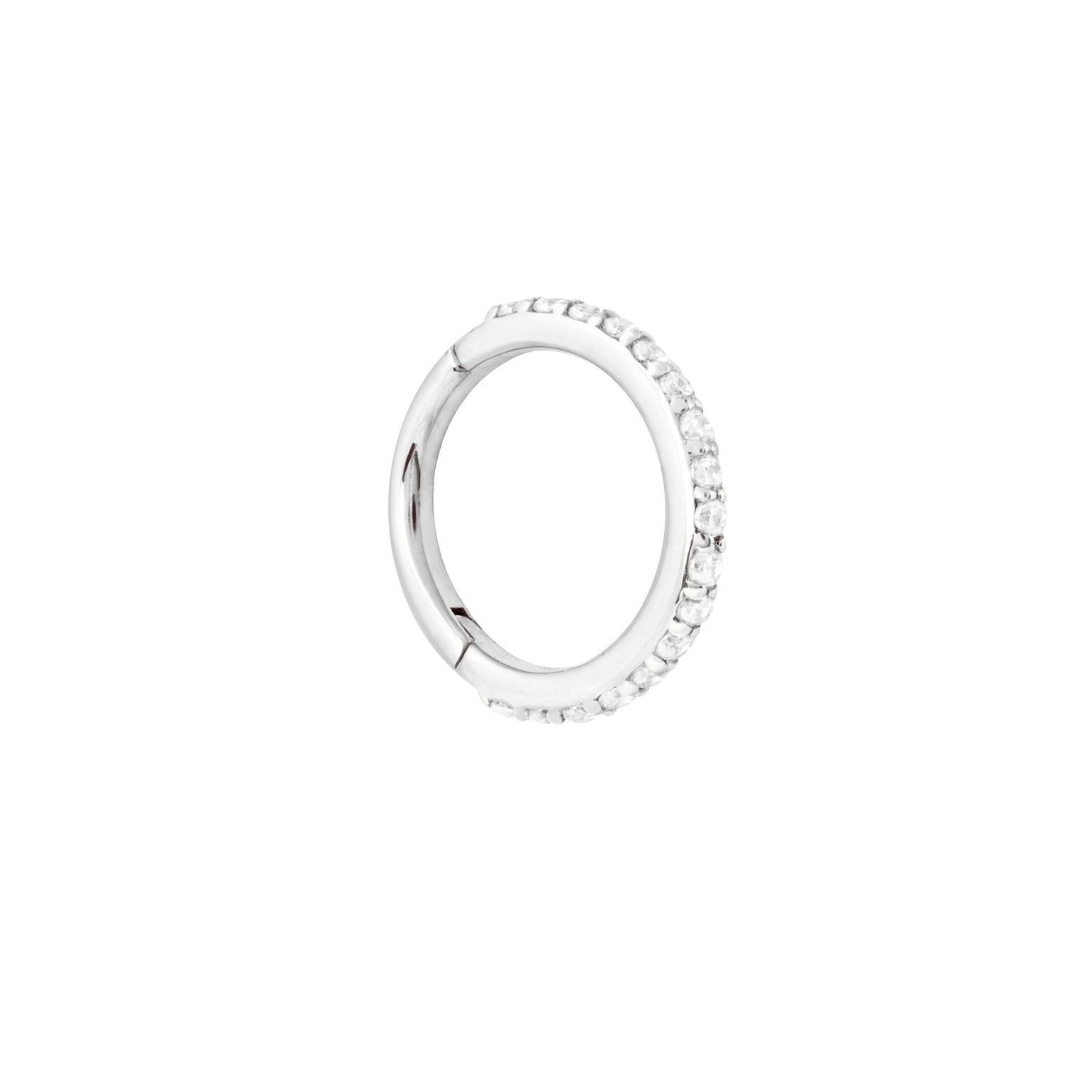 Solid White Gold Crystal Piercing Hoop