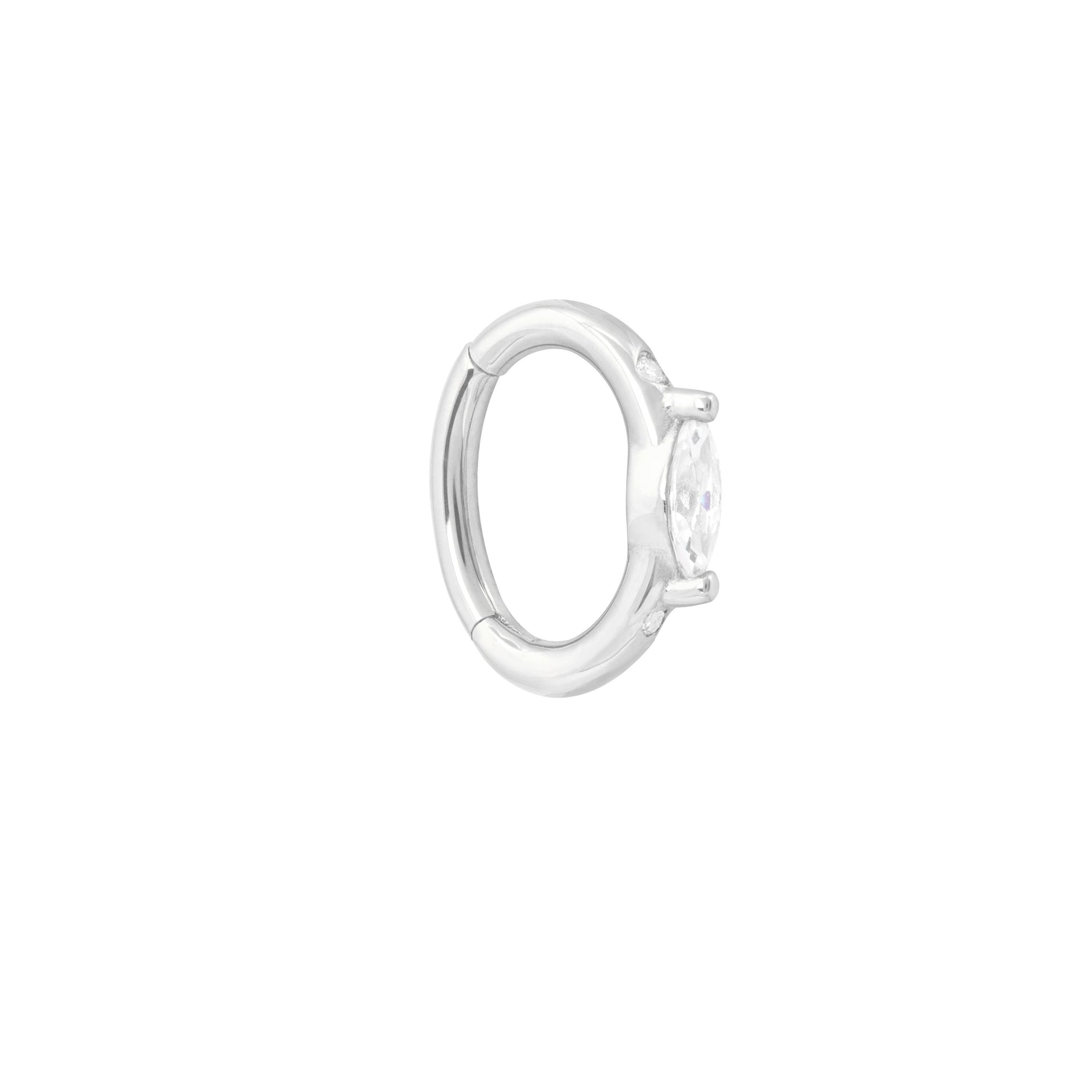 Solid White Gold Marquise Rook Hoop