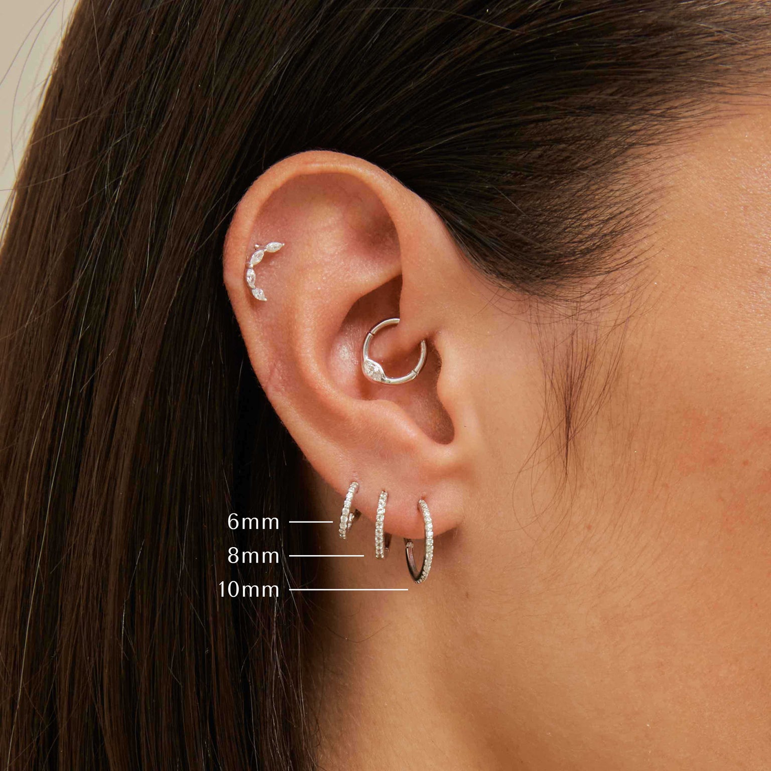 Solid White Gold Crystal Piercing Hoop