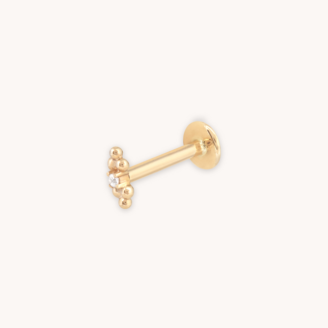 SOLID GOLD CRYSTAL BEADED PIERCING STUD CUT OUT