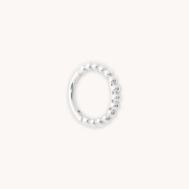 Solid White Gold Beaded Piercing Hoop Cut Out