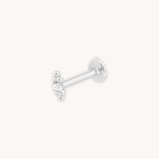 SOLID WHITE GOLD CRYSTAL BEADED PIERCING STUD CUT OUT