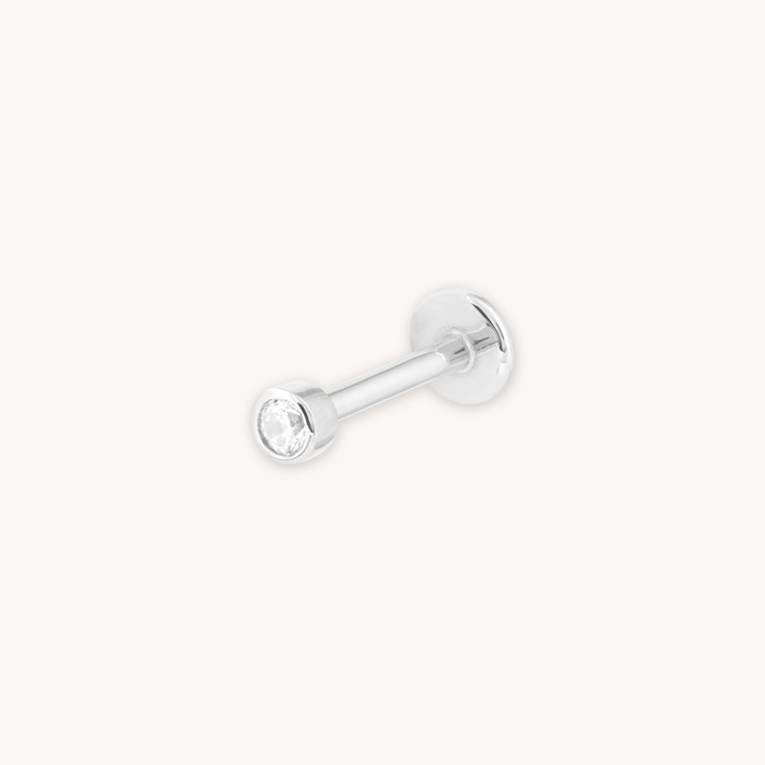 SOLID WHITE GOLD GEM PIERCING STUD CUT OUT
