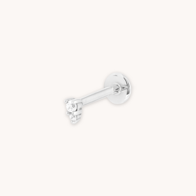 SOLID WHITE GOLD STACKED CRYSTAL PIERCING STUD CUT OUT