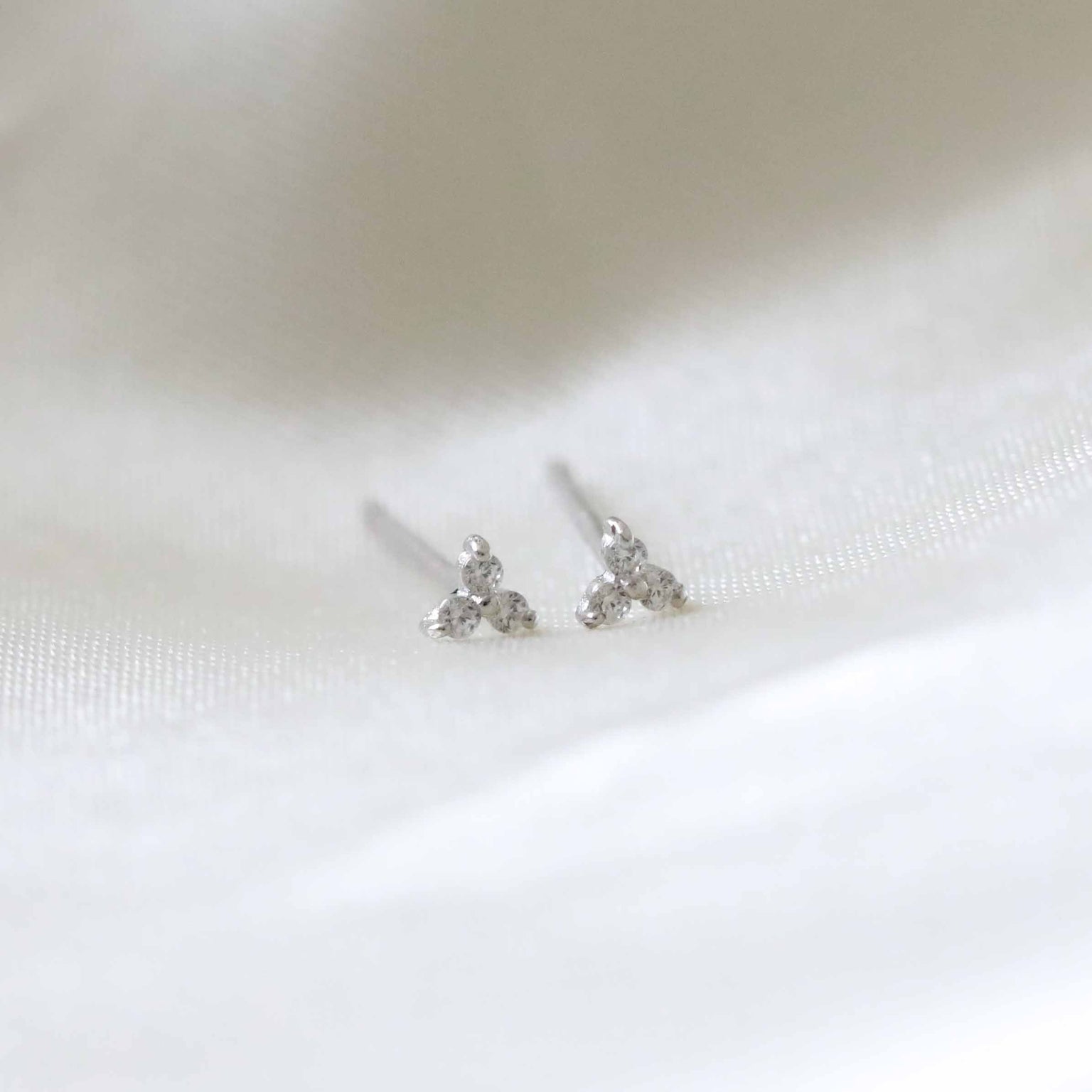 Triple Crystal Stud Earrings in Silver