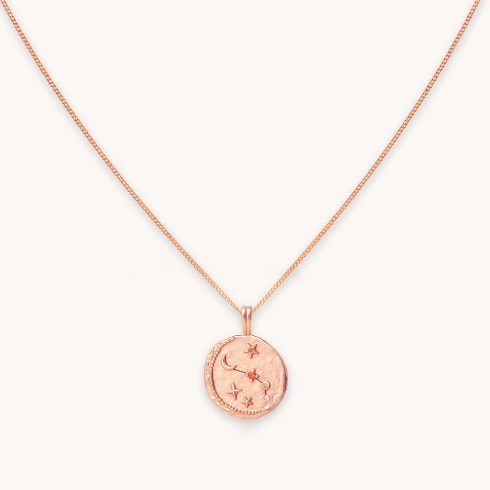 Aries Zodiac Pendant Necklace in Rose Gold