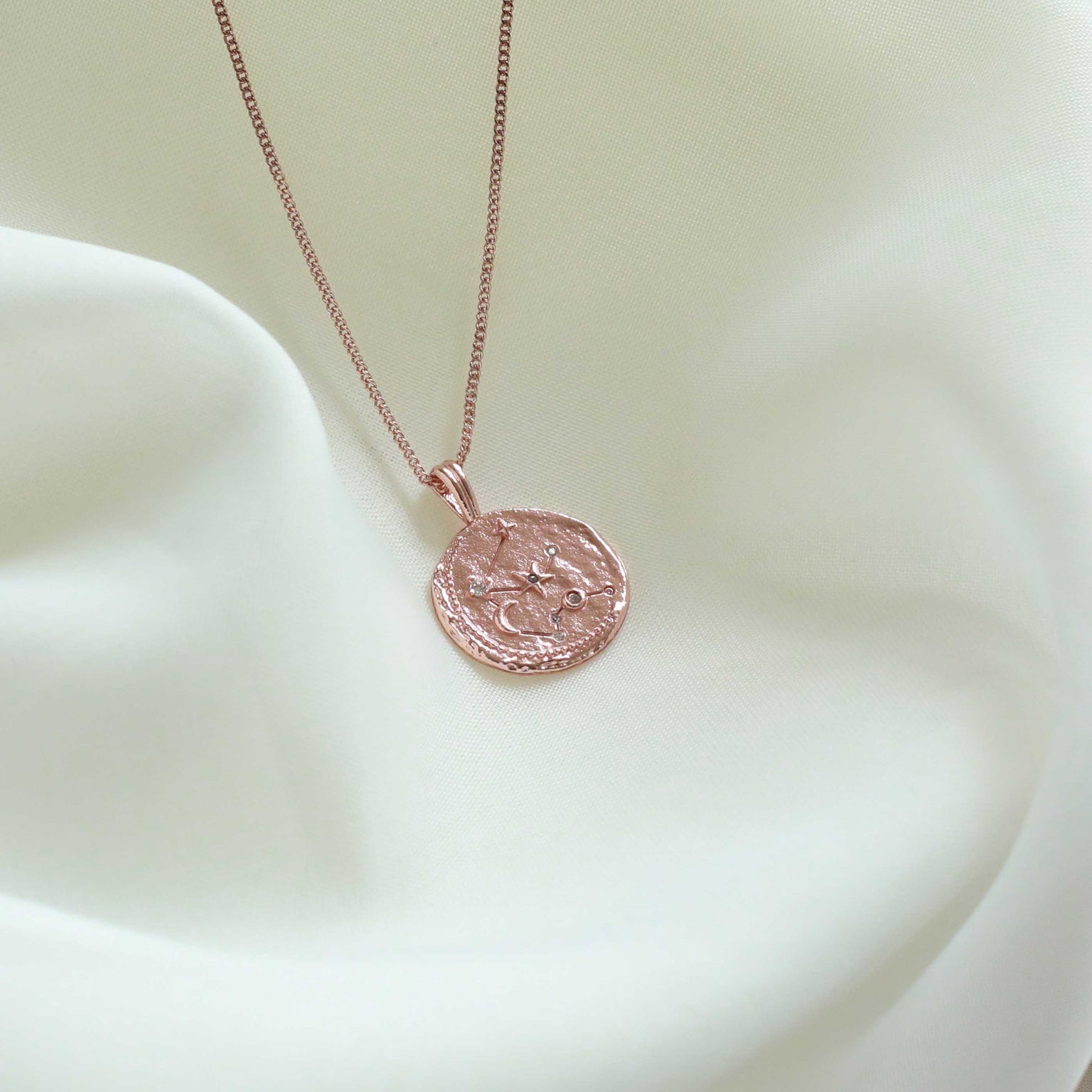 Aquarius Zodiac Pendant Necklace in Rose Gold