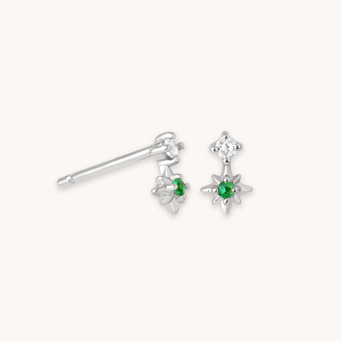 Cosmic Emerald Stud Earrings in Silver