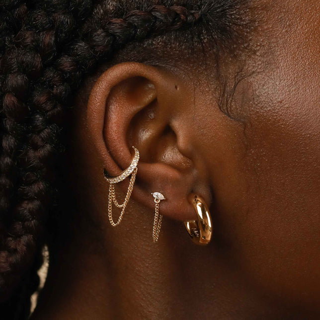 Crystal Chain Ear Cuff in Gold