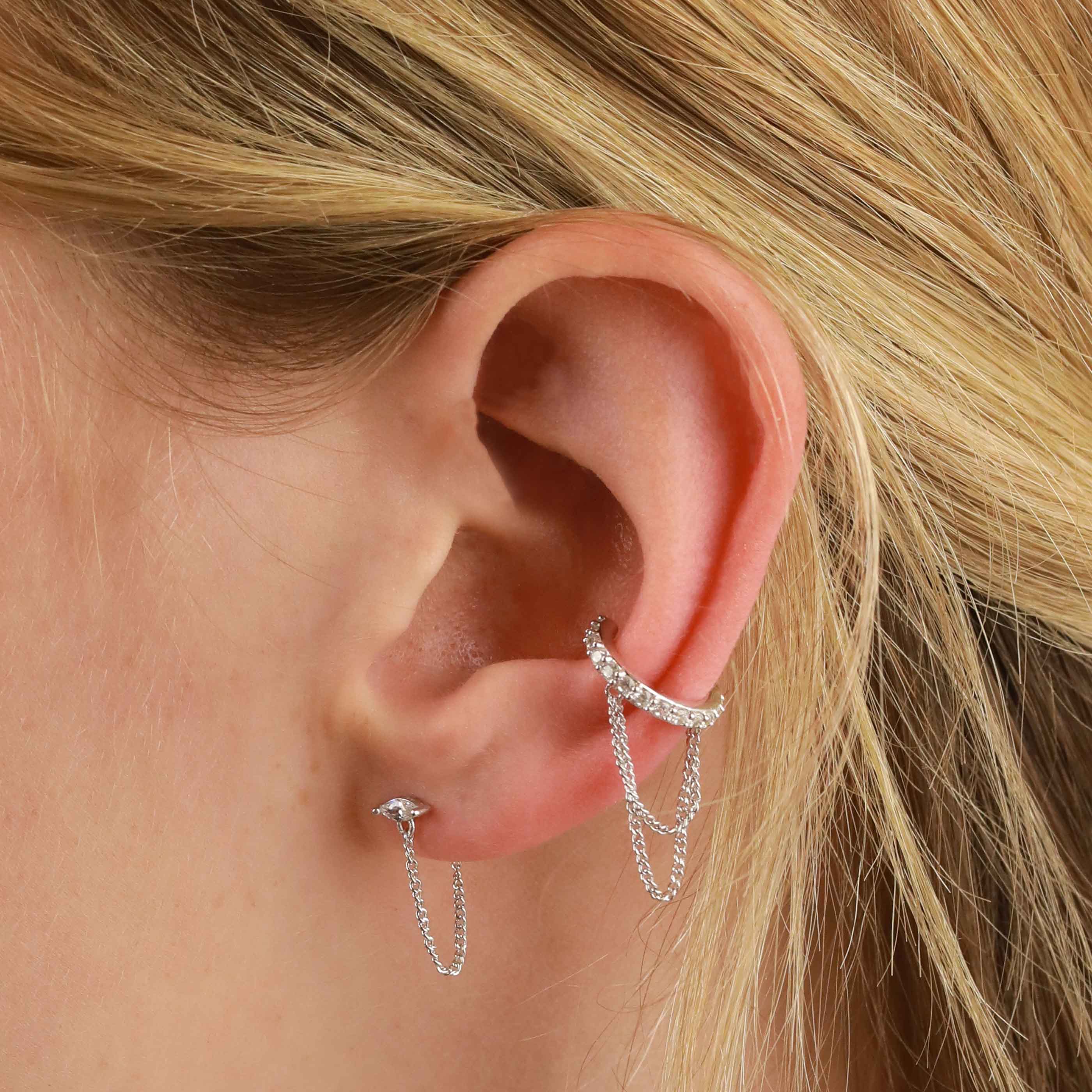 1 PC Multi Layer Chain Ear Cuff Earrings Crystal Stud Long Tassel