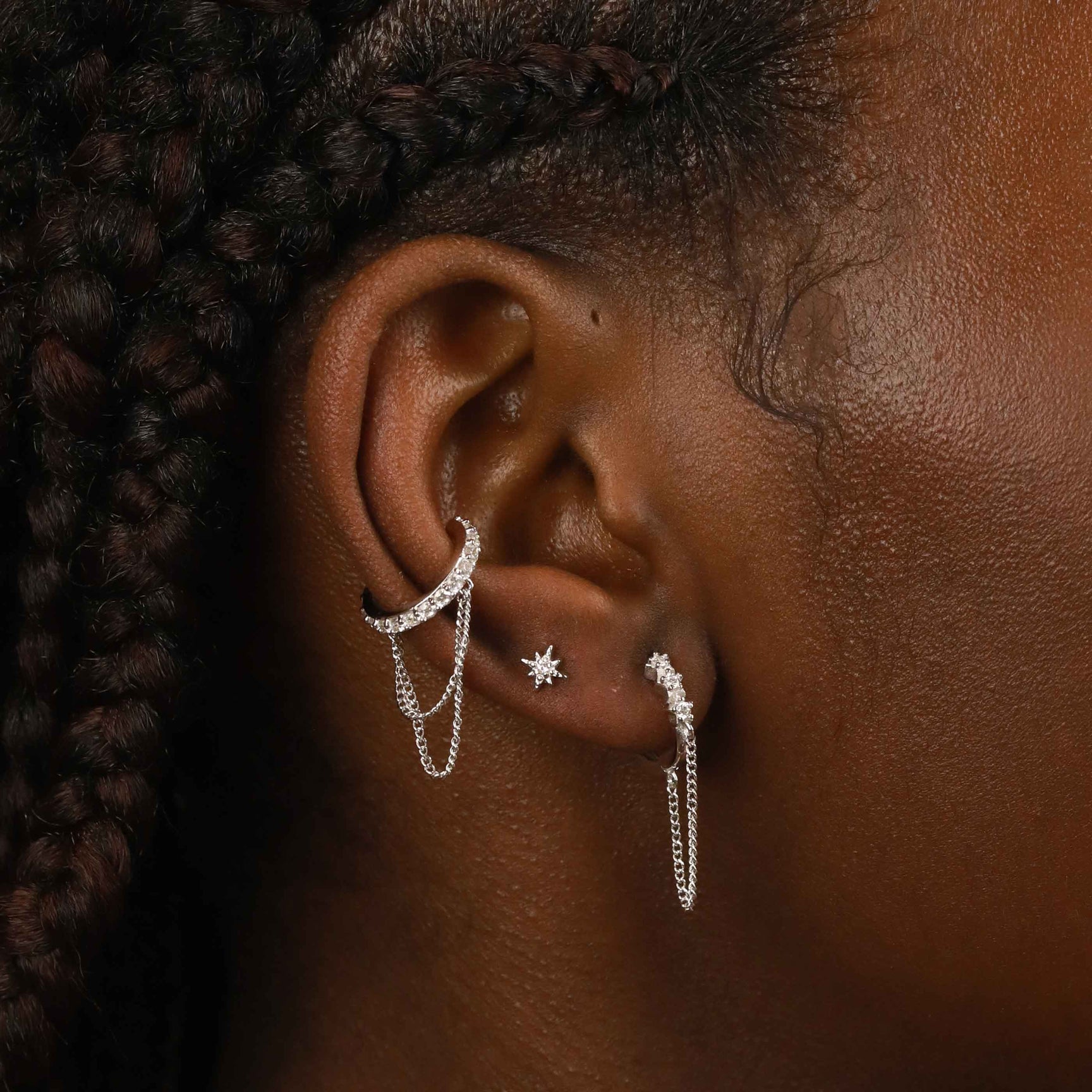 Crystal Chain Ear Cuff in Silver