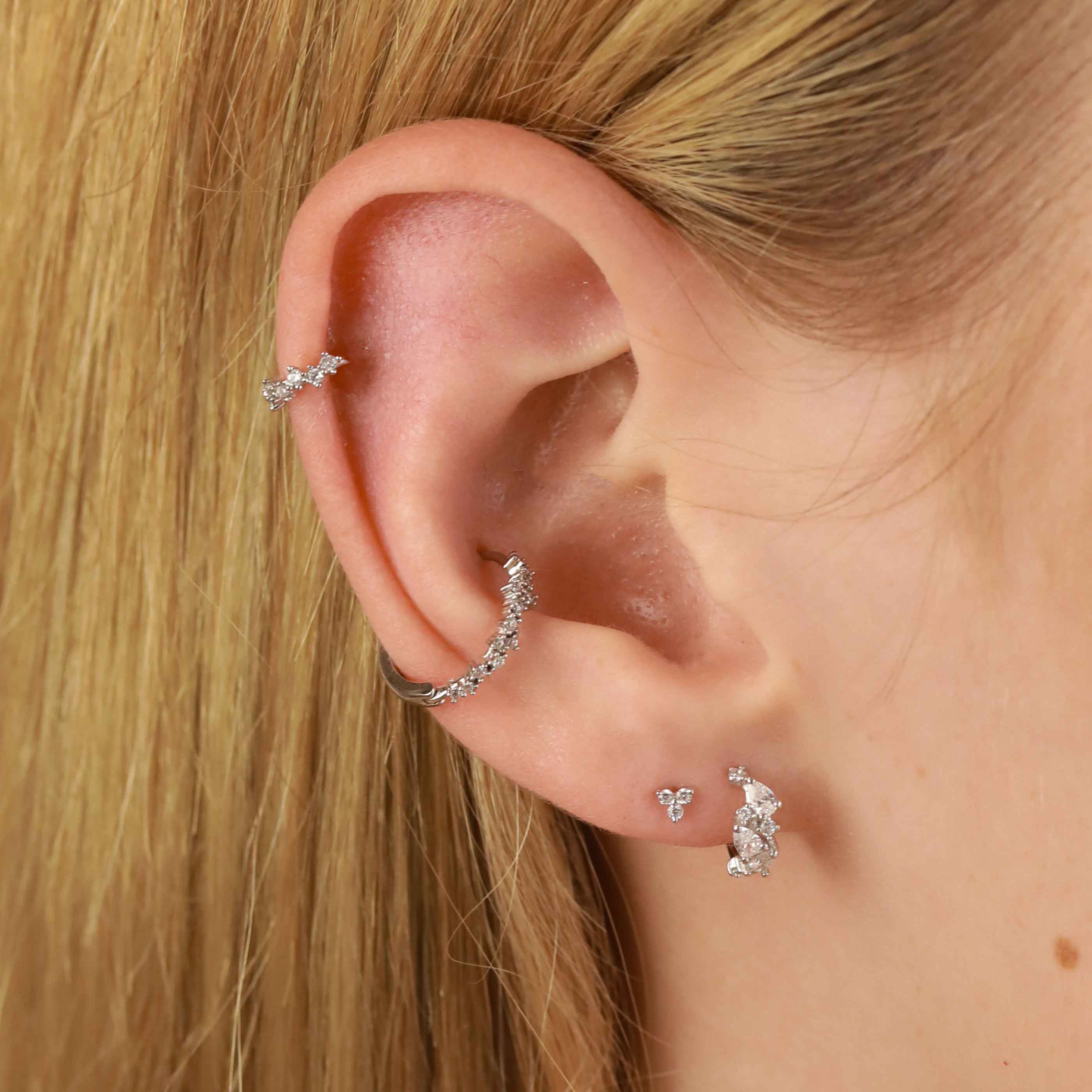 Triple Crystal Stud Earrings in Silver