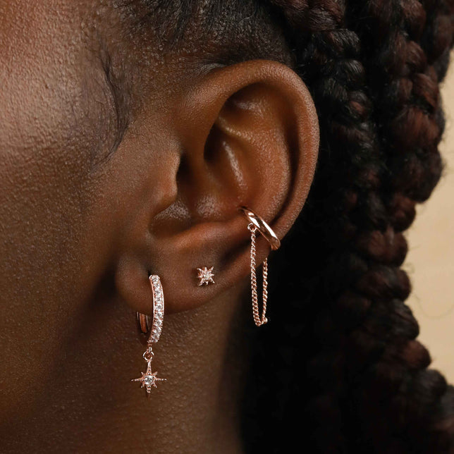 Gold Chain Earrings Gold Ear Cuff Ear Pin 18k Gold Earrings Ear Climbers  Rose Gold Ear Cuffs Rose Gold Pin Earrings Over The Ear Earrings