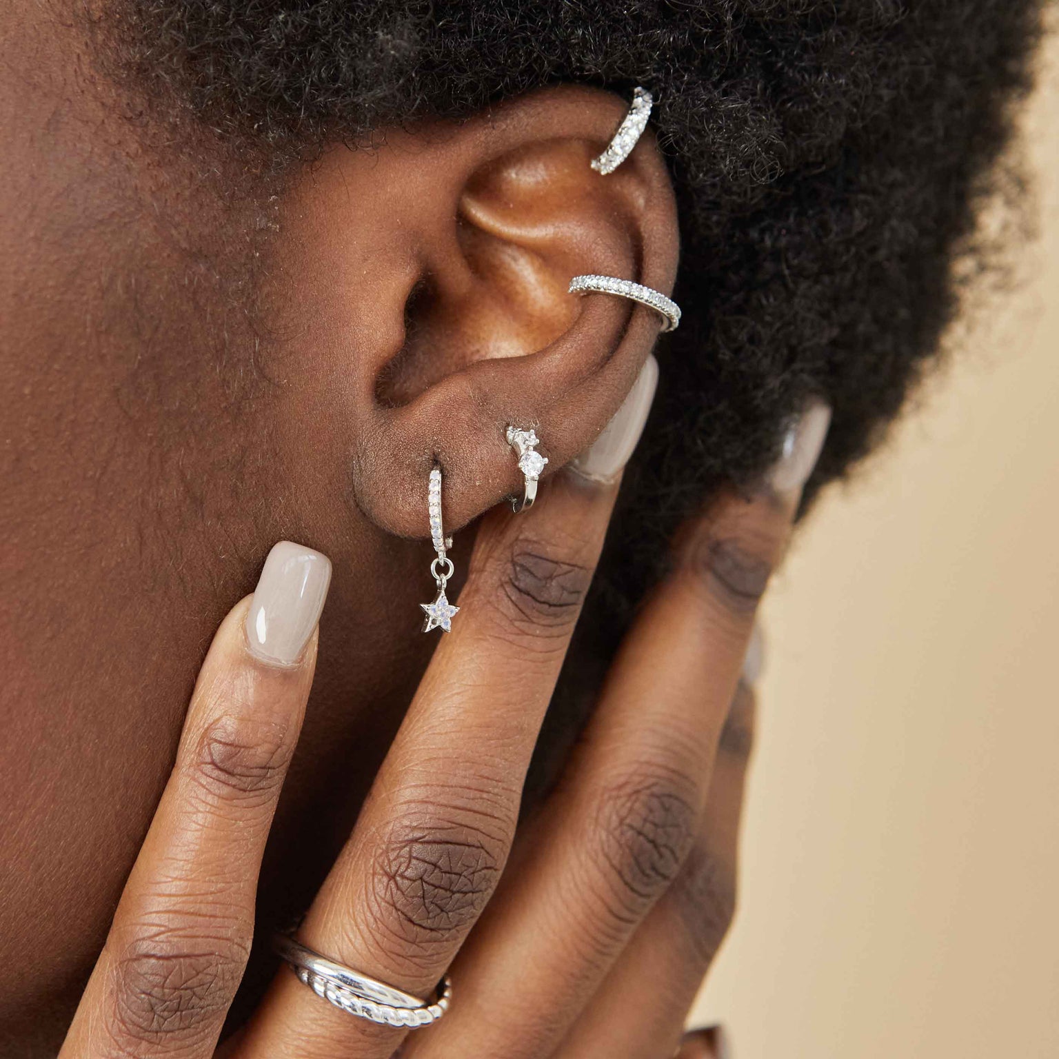 Crystal Ear Cuff in Silver