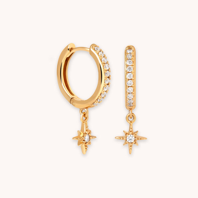 Crystal Star Hoops in Gold