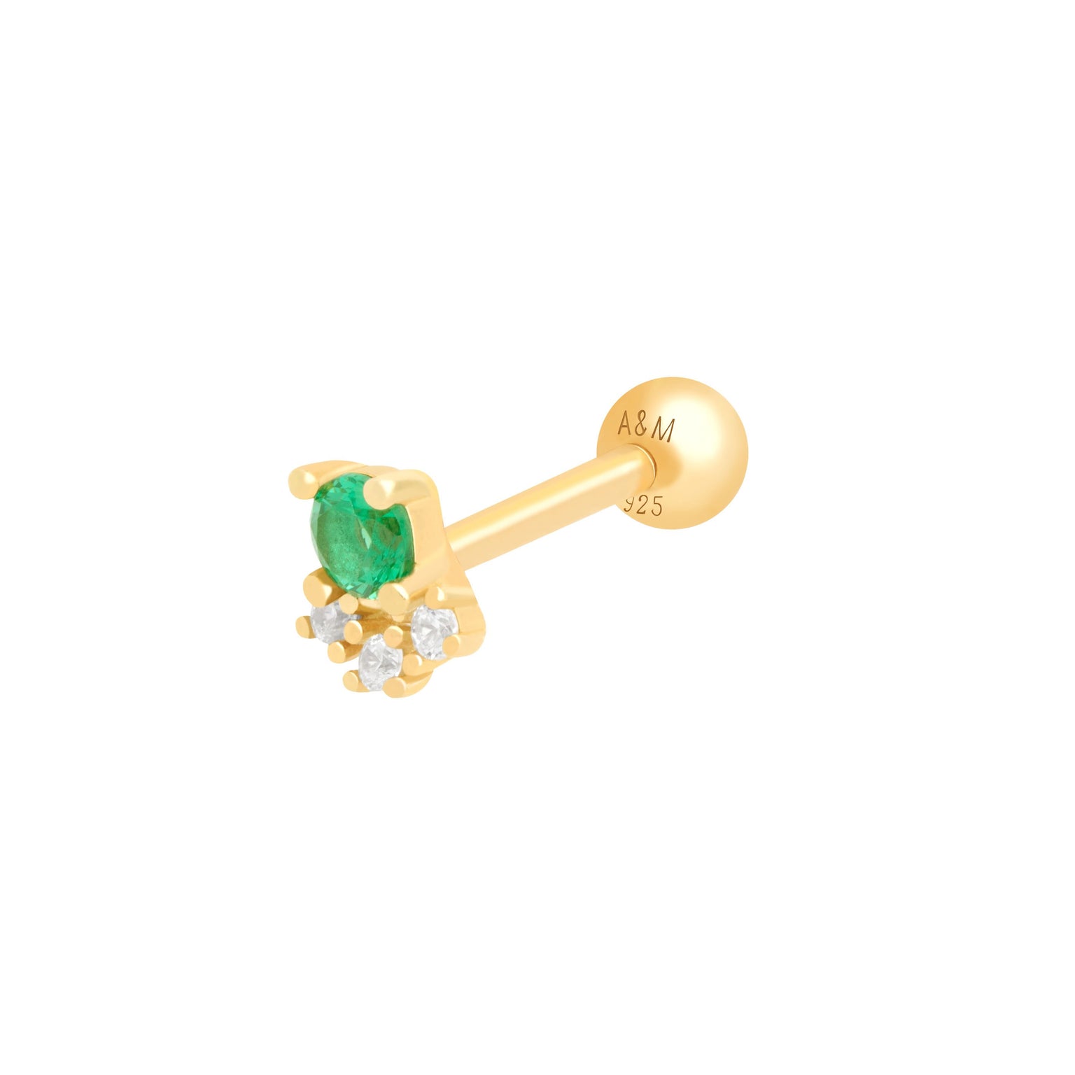 Emerald & Crystal Barbell in Gold