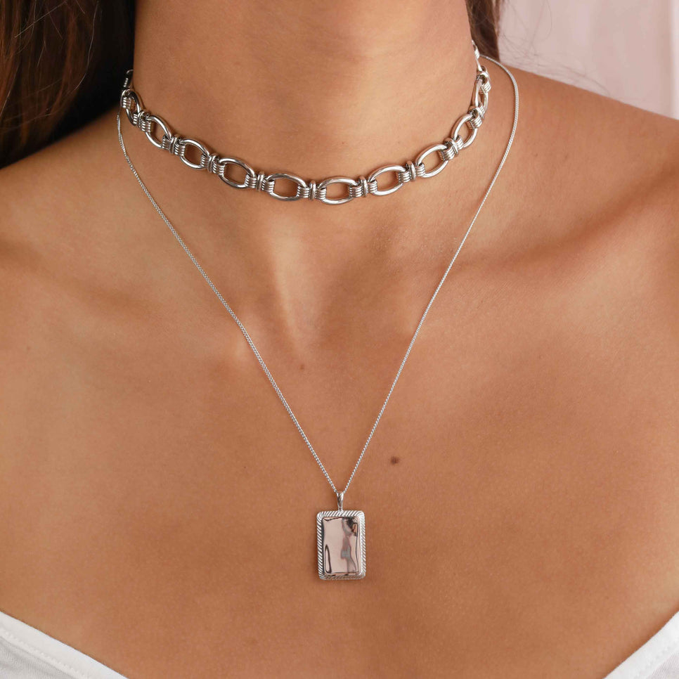 Etched ID Necklace in Silver