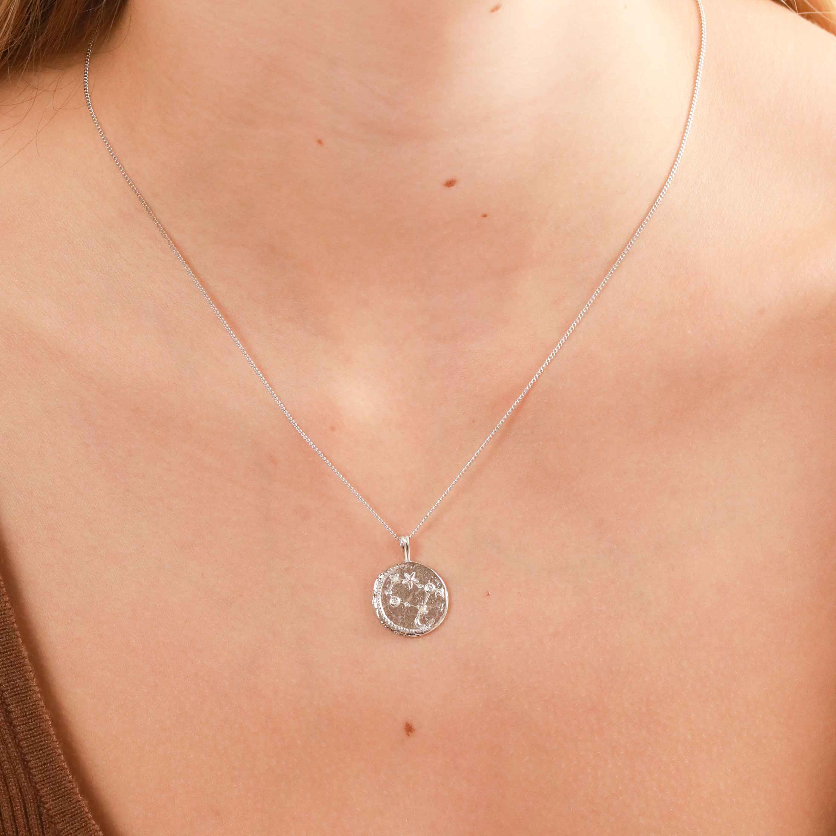 Gemini Zodiac Pendant Necklace in Silver