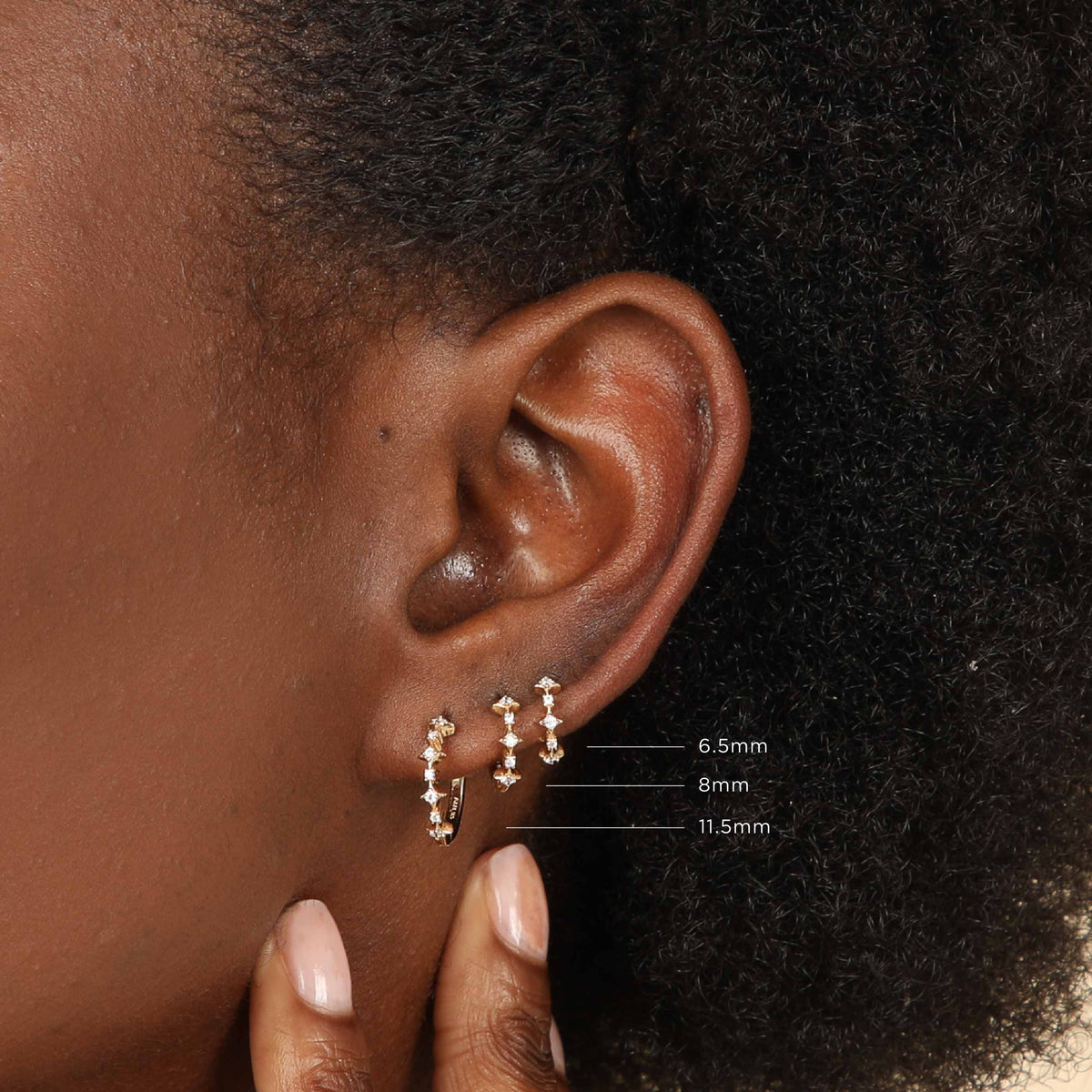 Cosmic Star 6.5mm Hoop in Gold worn with 8mm & 11.5mm