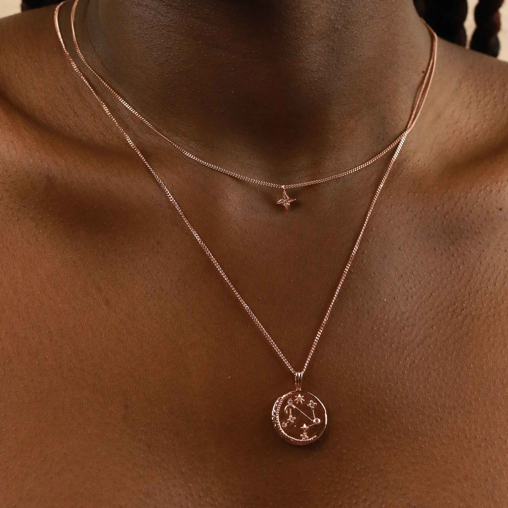 Libra Zodiac Pendant Necklace in Rose Gold