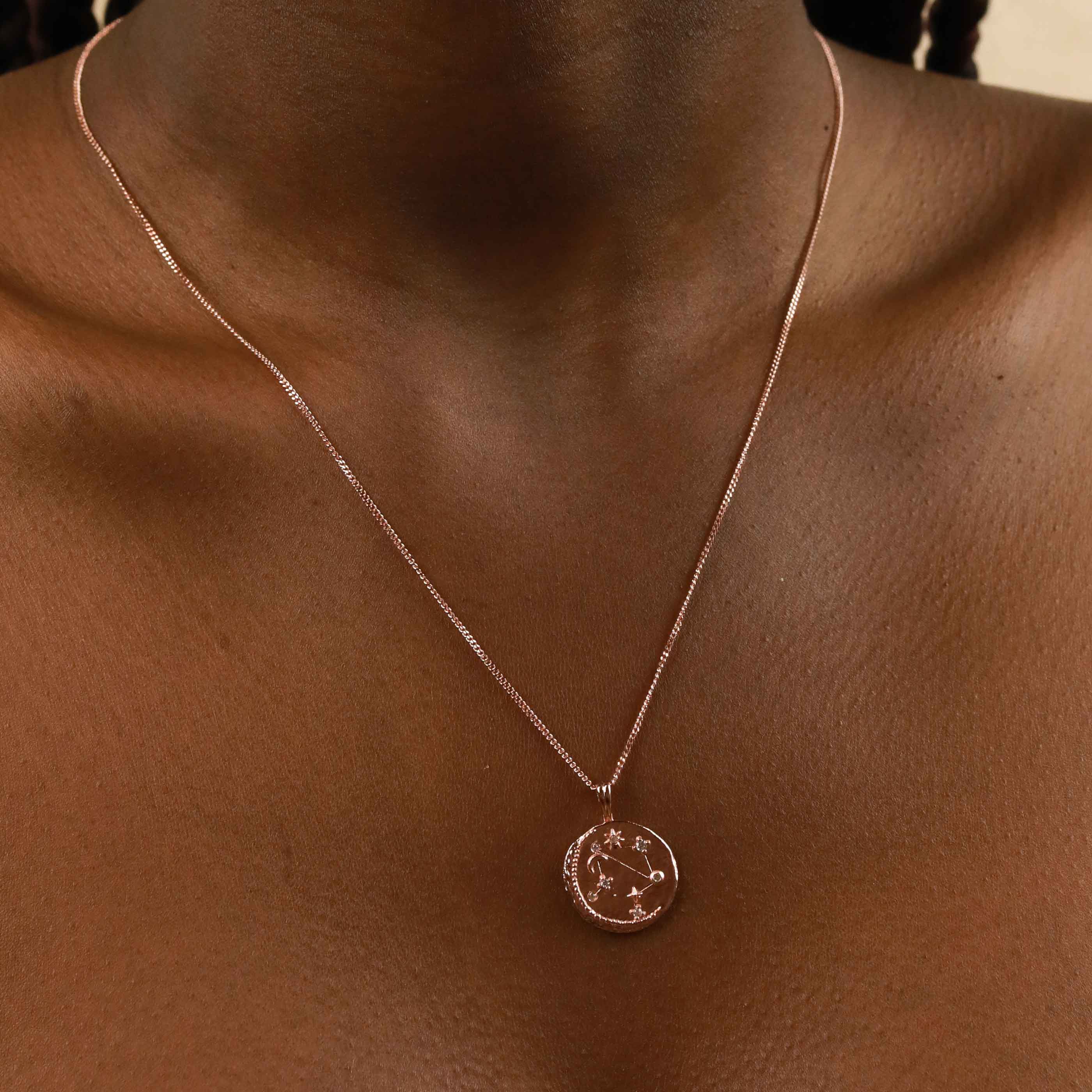 Libra Zodiac Pendant Necklace in Rose Gold