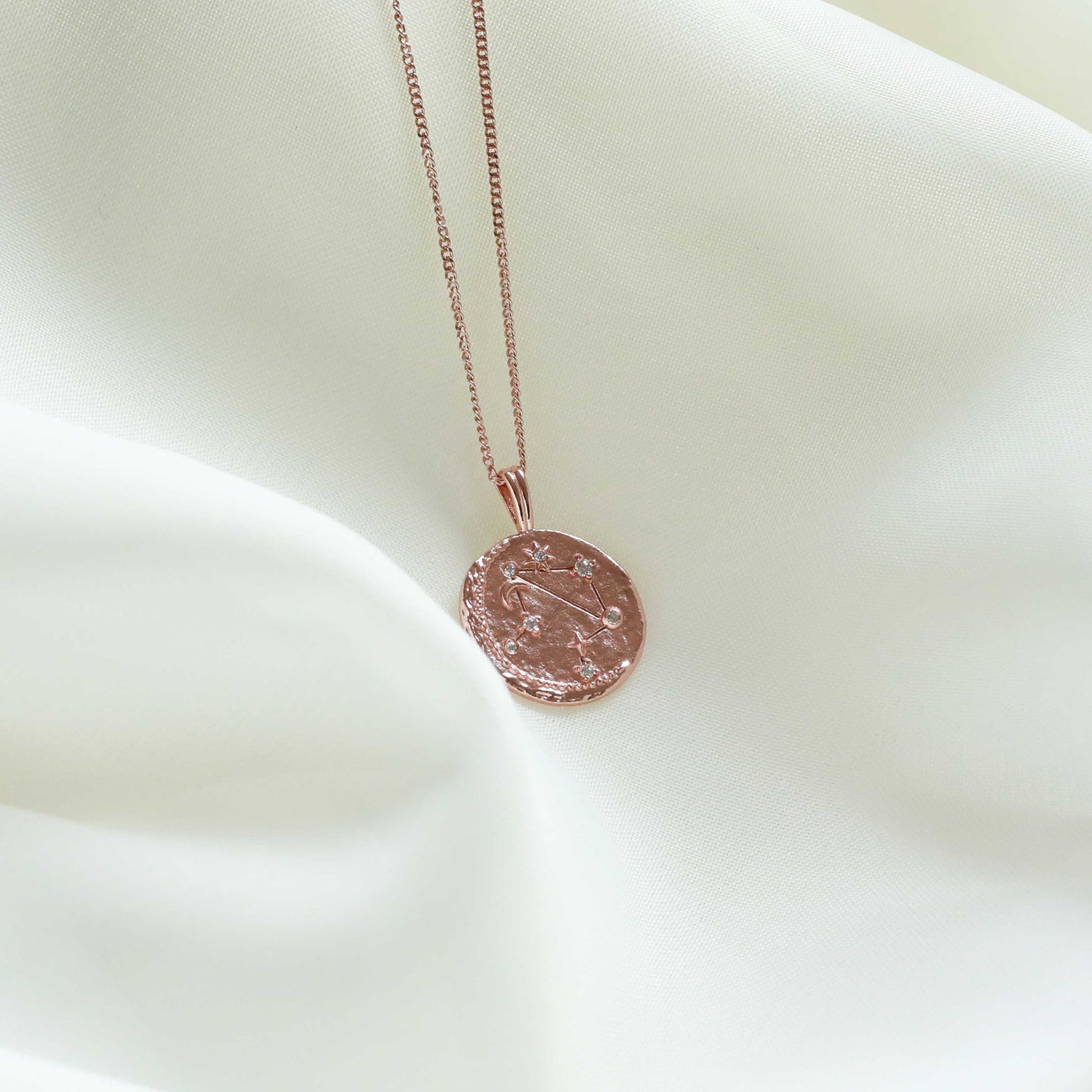 Libra Zodiac Pendant Necklace in Rose Gold