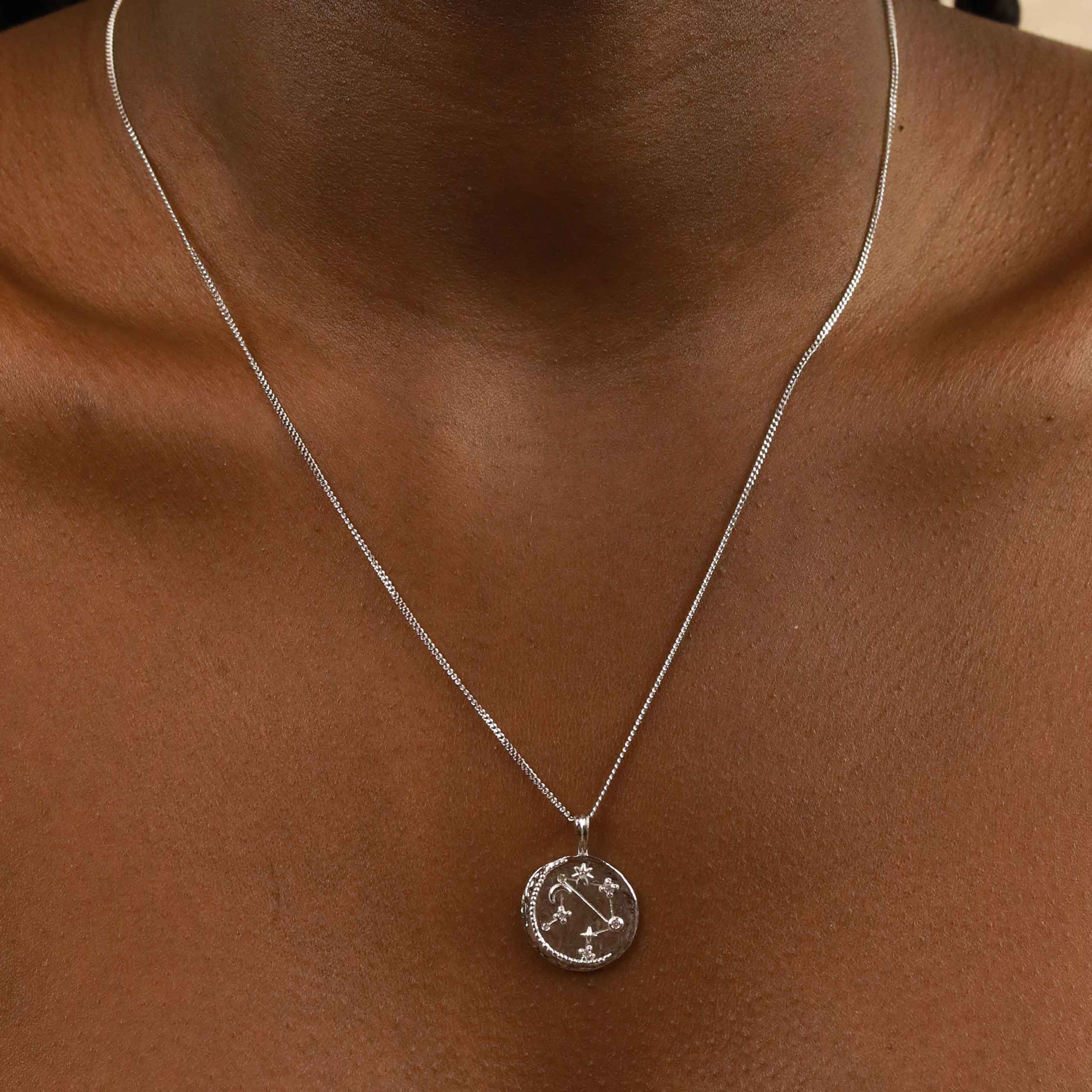 Libra Zodiac Pendant Necklace in Silver