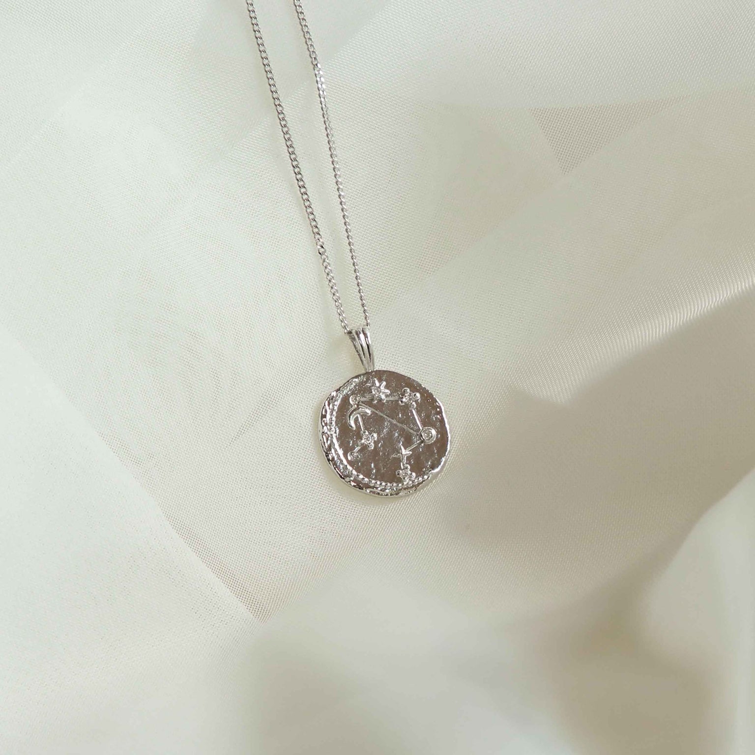 Libra Zodiac Pendant Necklace in Silver