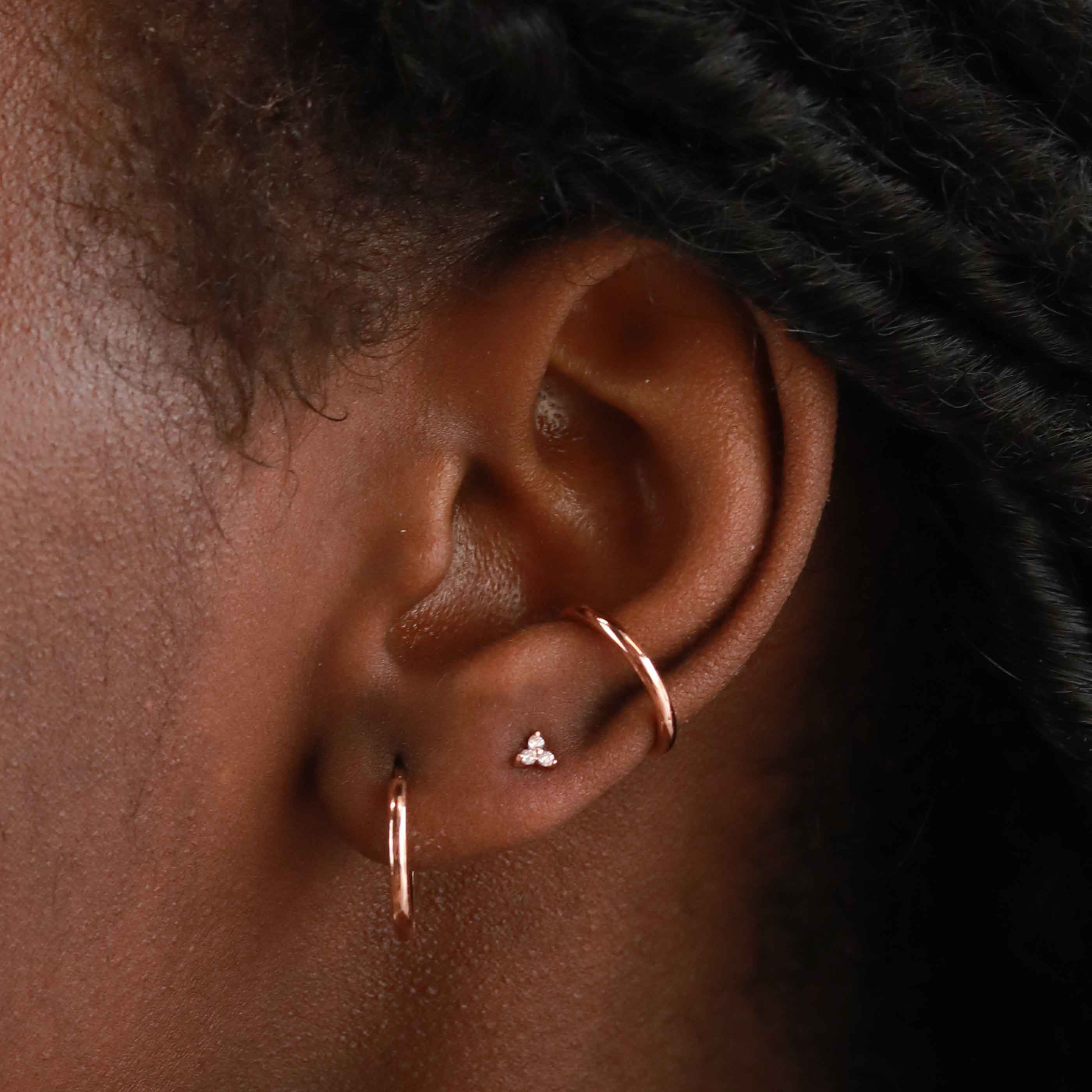 Triple Crystal Stud Earrings in Rose Gold