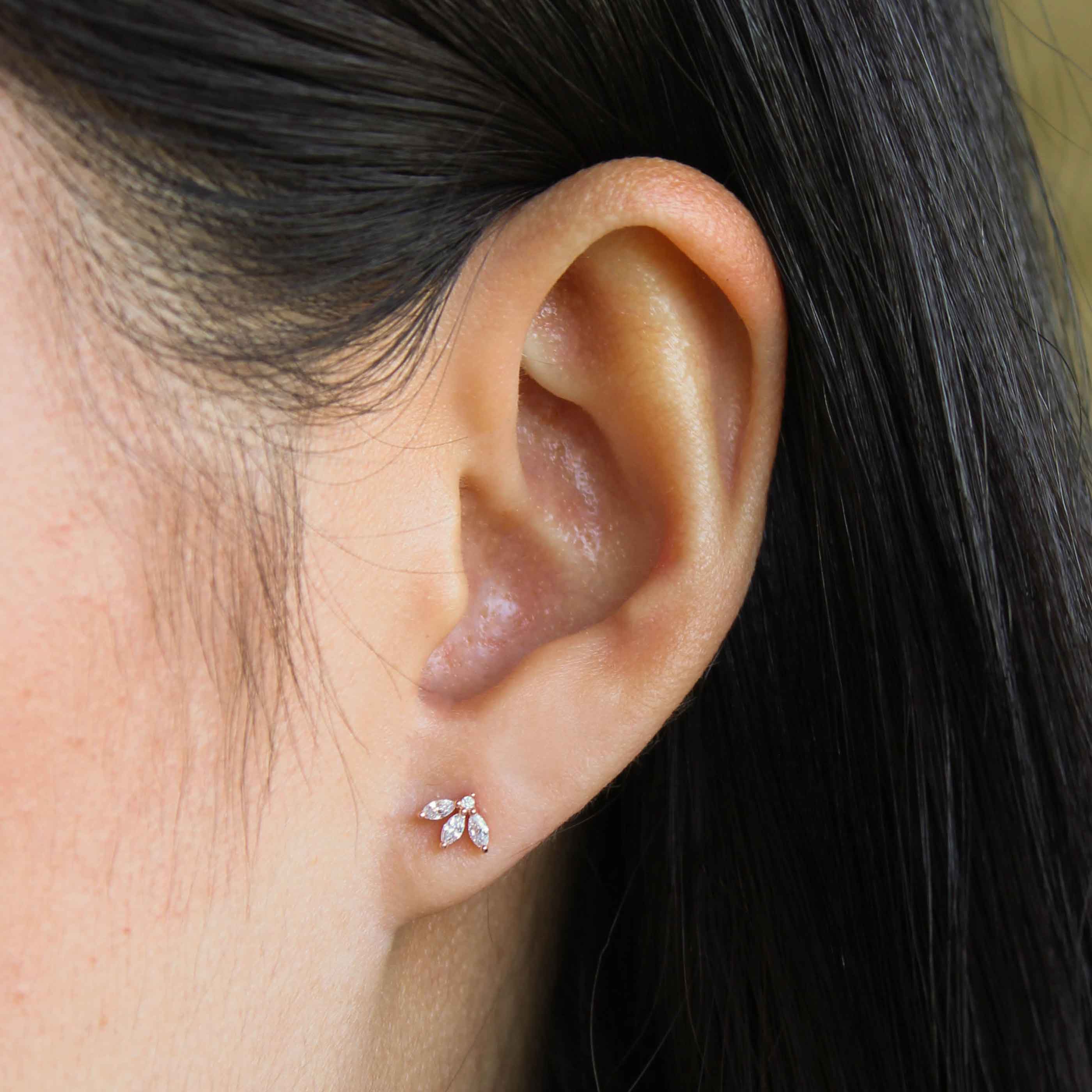 Navette Fan Barbell in Rose Gold worn in lobe