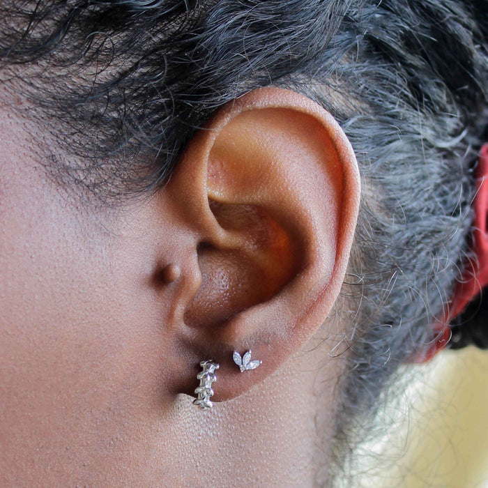 Navette Fan Barbell Earring in Silver