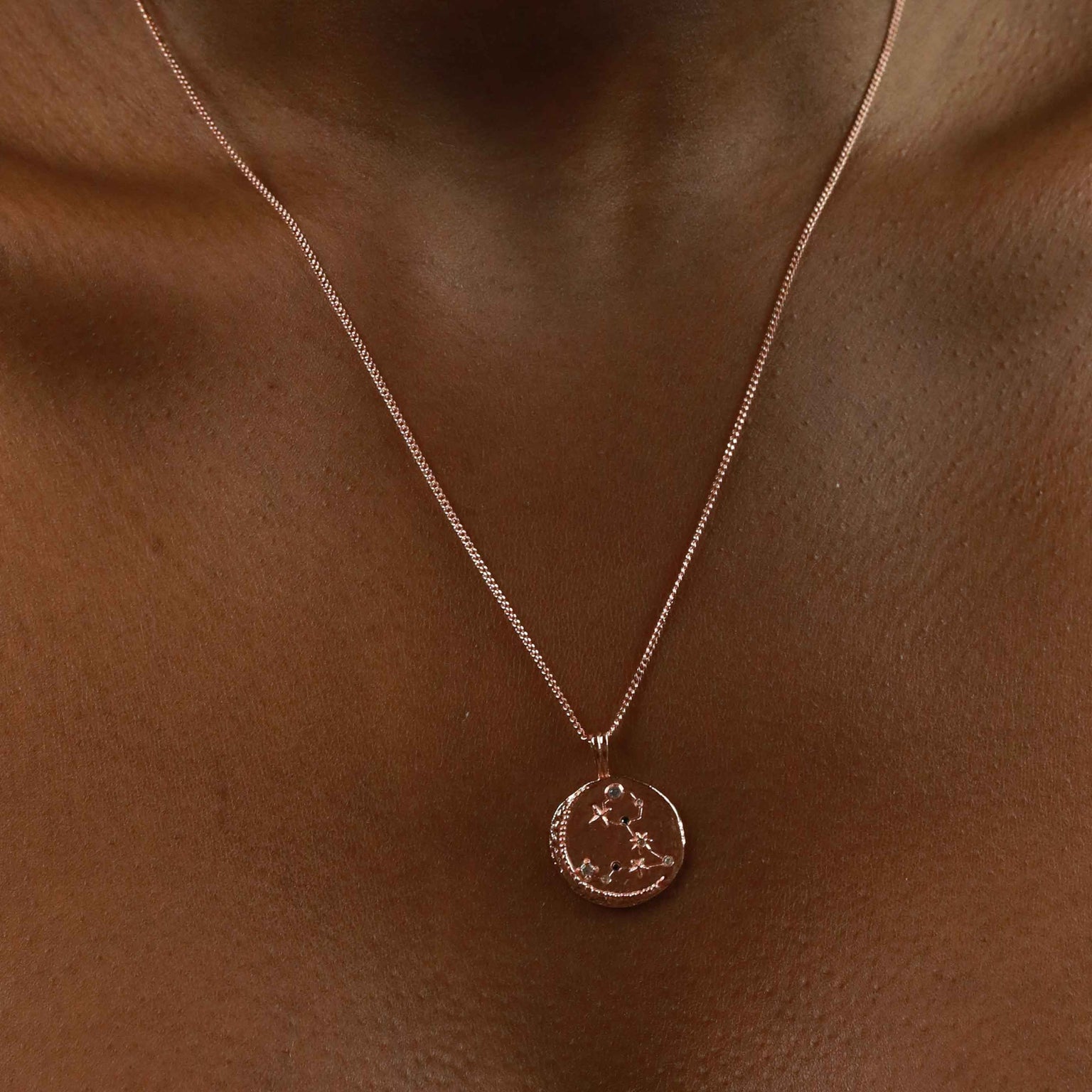 Pisces Zodiac Pendant Necklace in Rose Gold