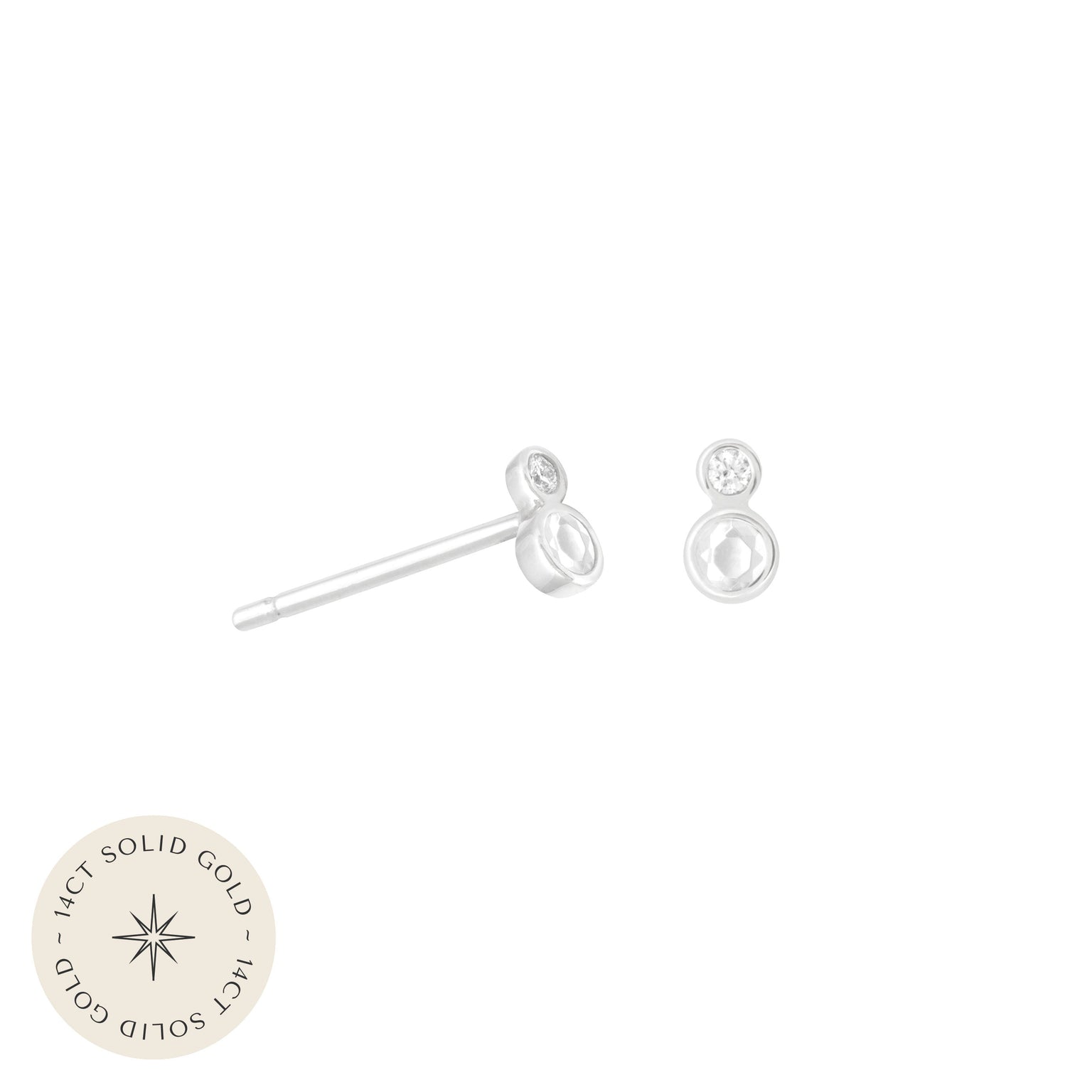 Double Topaz Stud Earrings in Solid White Gold with 14CT solid gold label